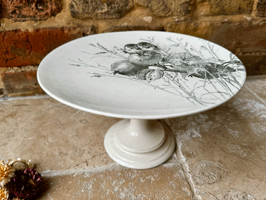 antique french white ironstone black transferware compotier compote dish cake stand