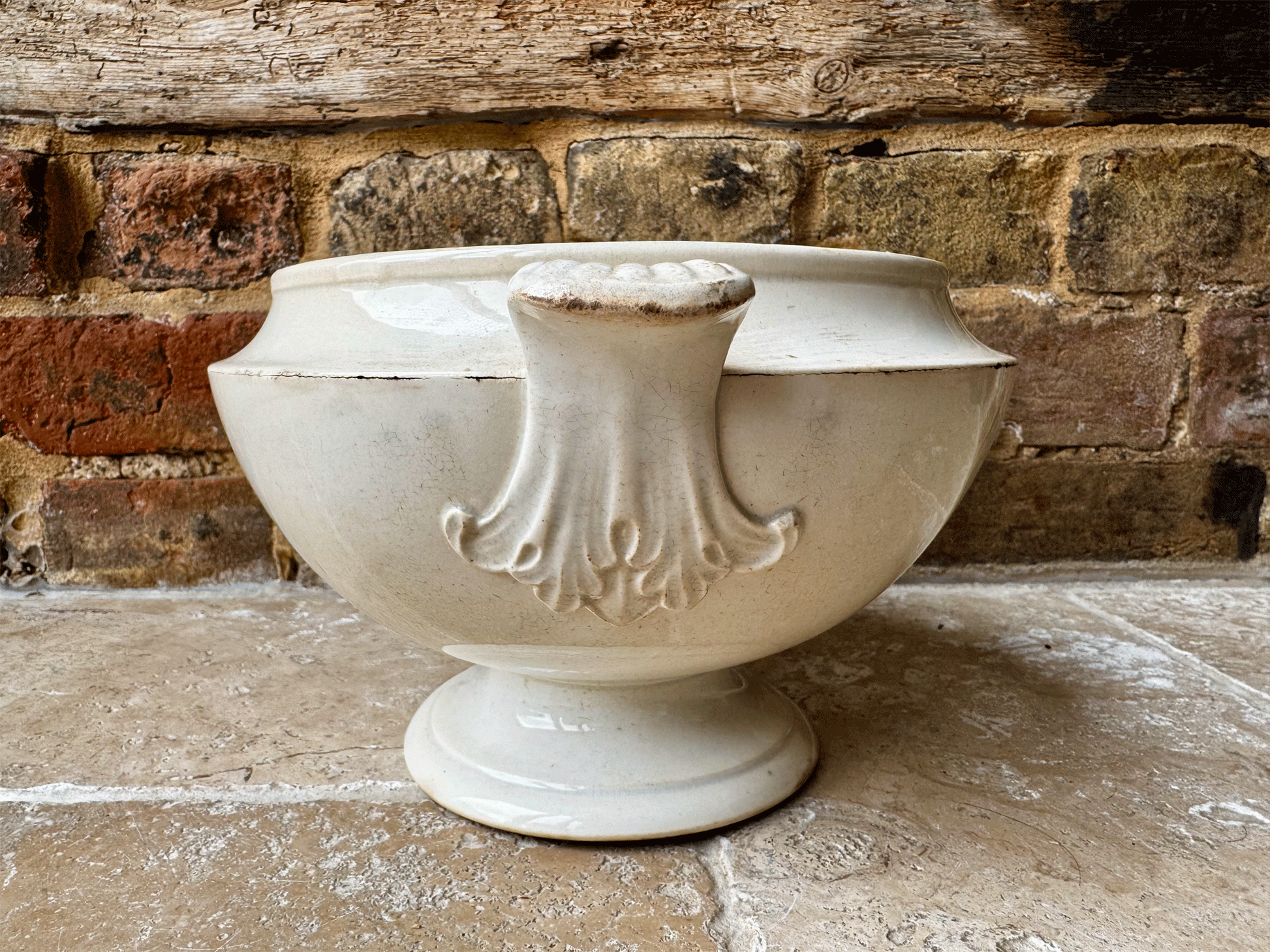 antique 19th century french buttery timeworn white ironstone soupiere tureen bowl vieillard bordeaux