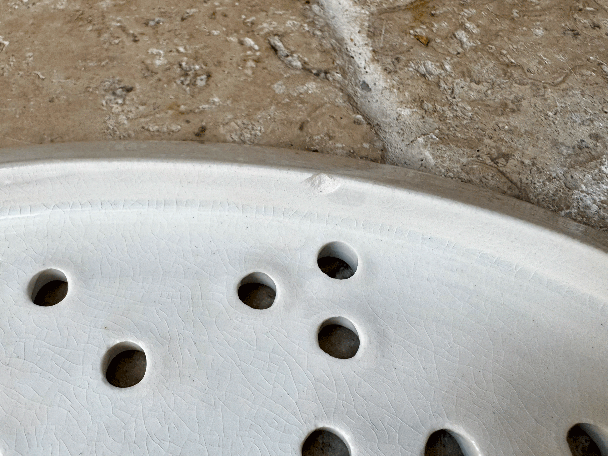 rare antique french plain white ironstone drainer plate pierced star pattern