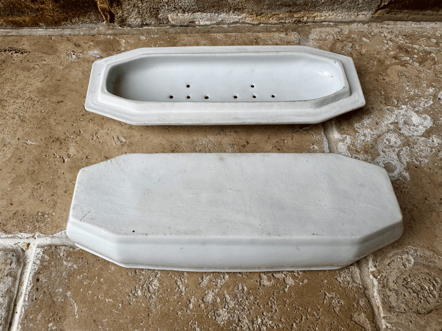 atique french plain white ironstone lidded razor dish trinket pot