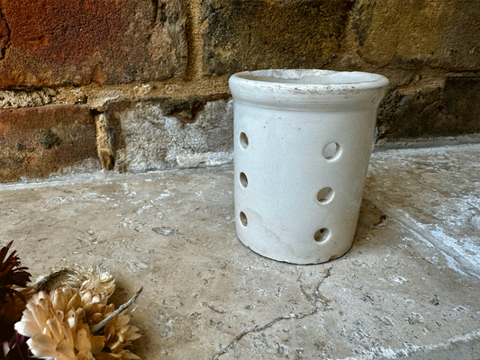 antique sarreguemines french white ironstone pierced cheese strainer faisselle mould pot