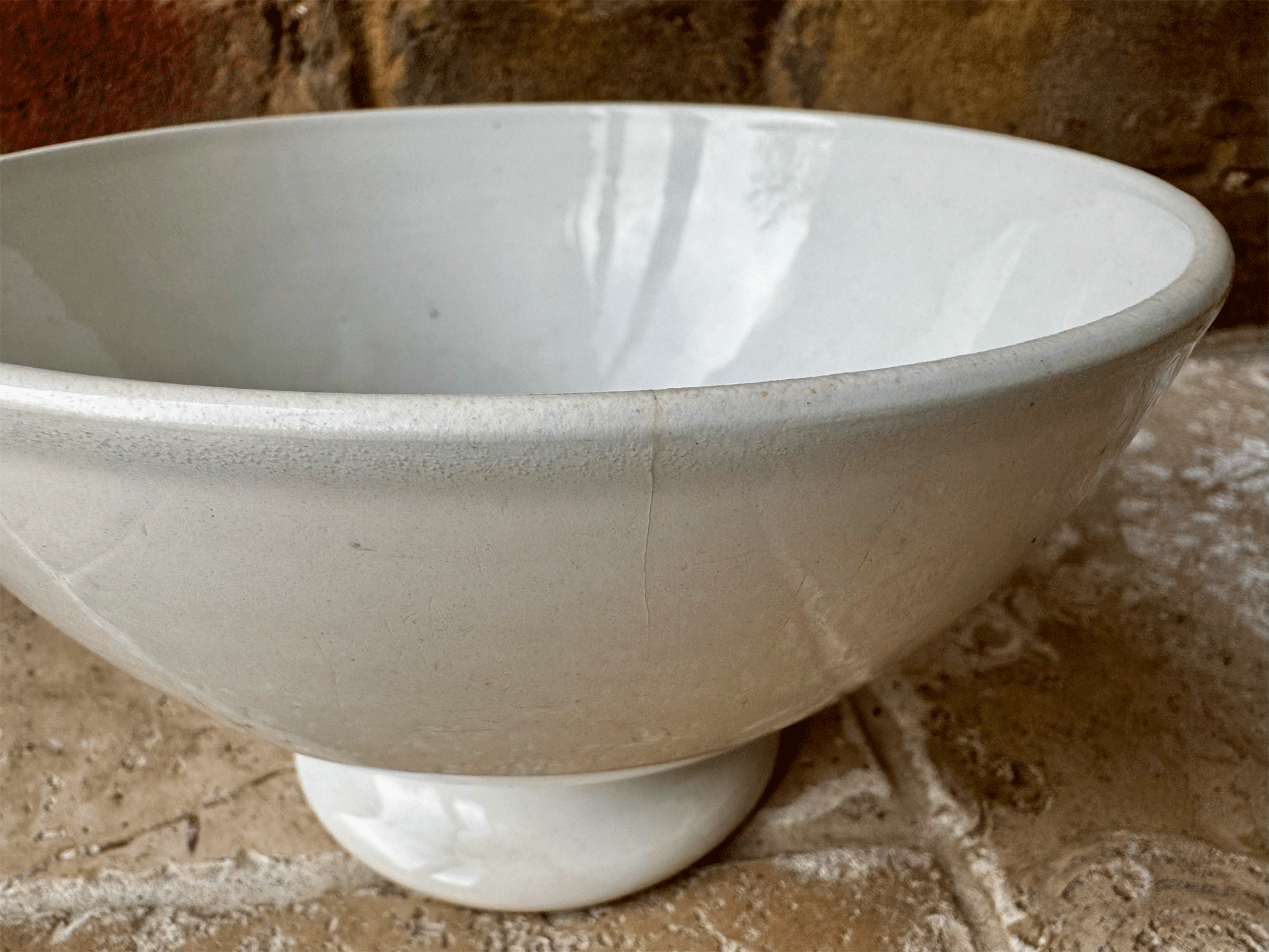 antique french extra large kg luneville plain white ironstone terre de fer cafe au lait coffee bowl