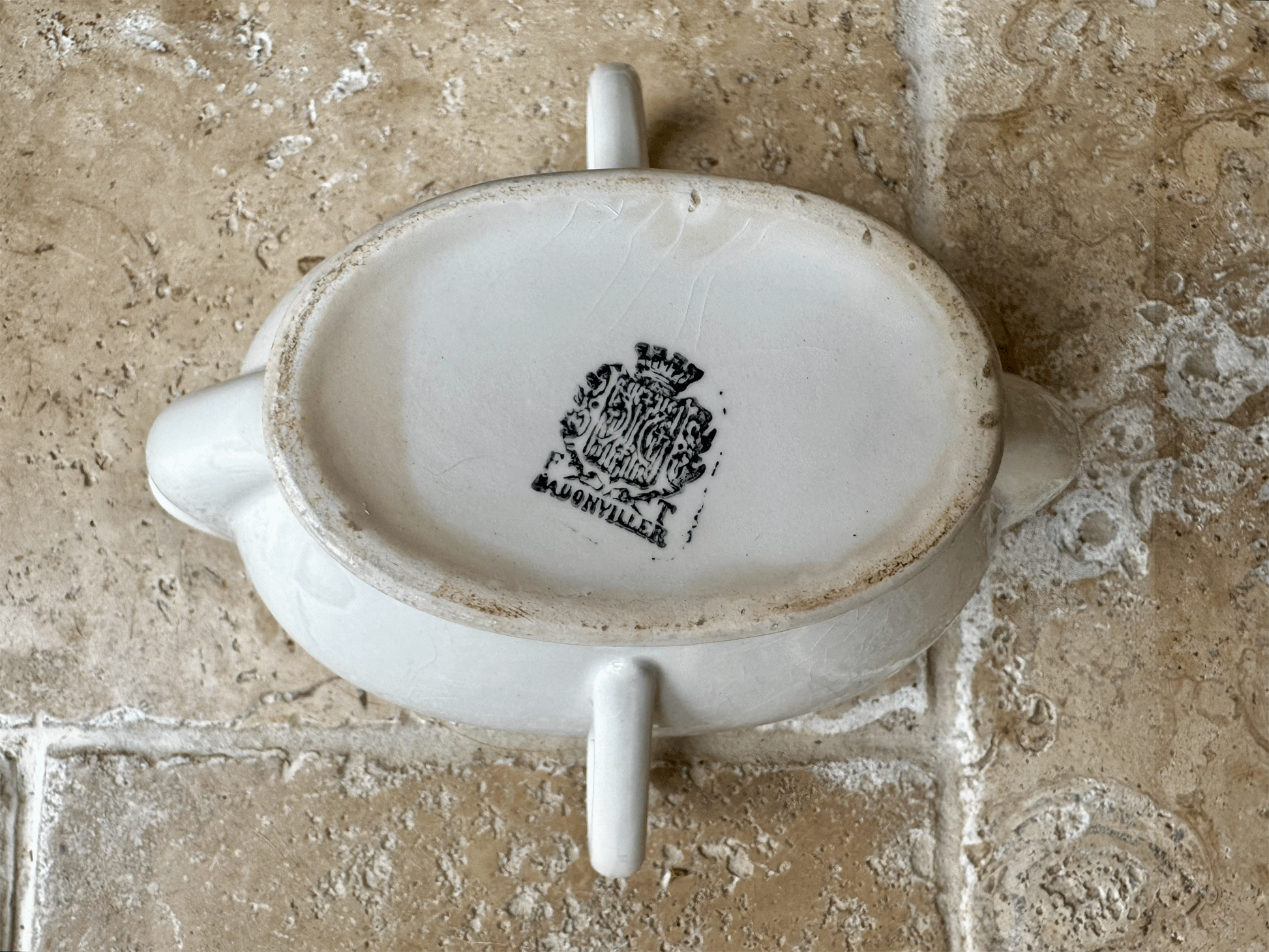 antique french badonviller white ironstone sauciere maigre gras fat separator gravy boat sauce dish