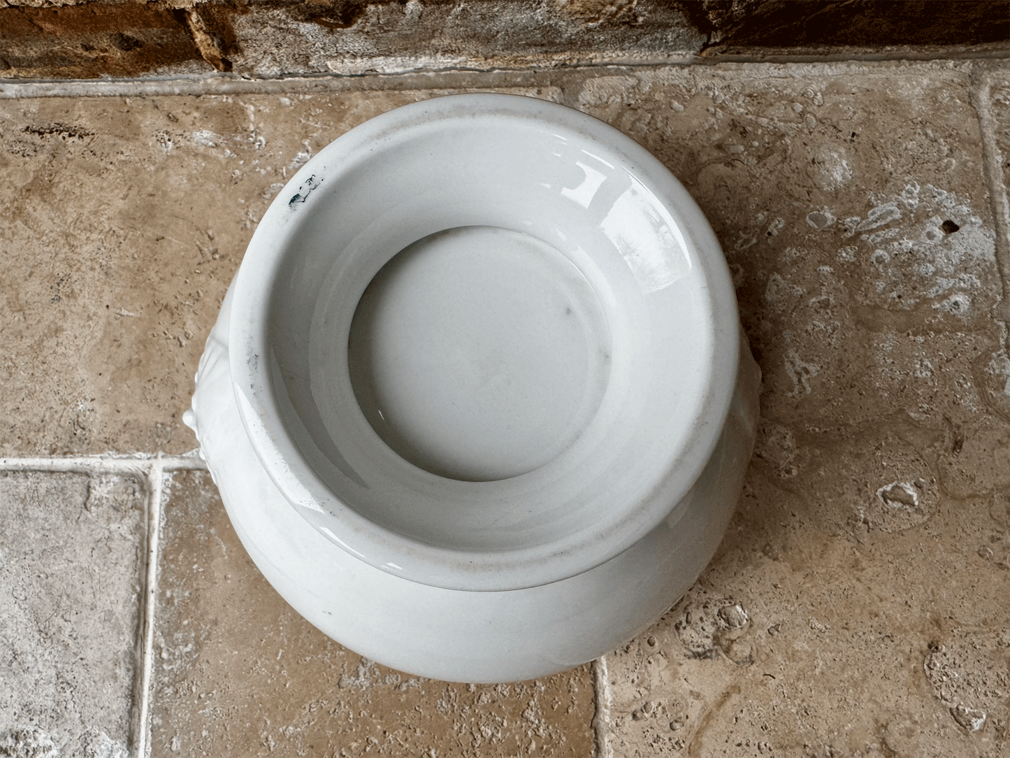 large antique plain white ironstone soupiere tureen bowl