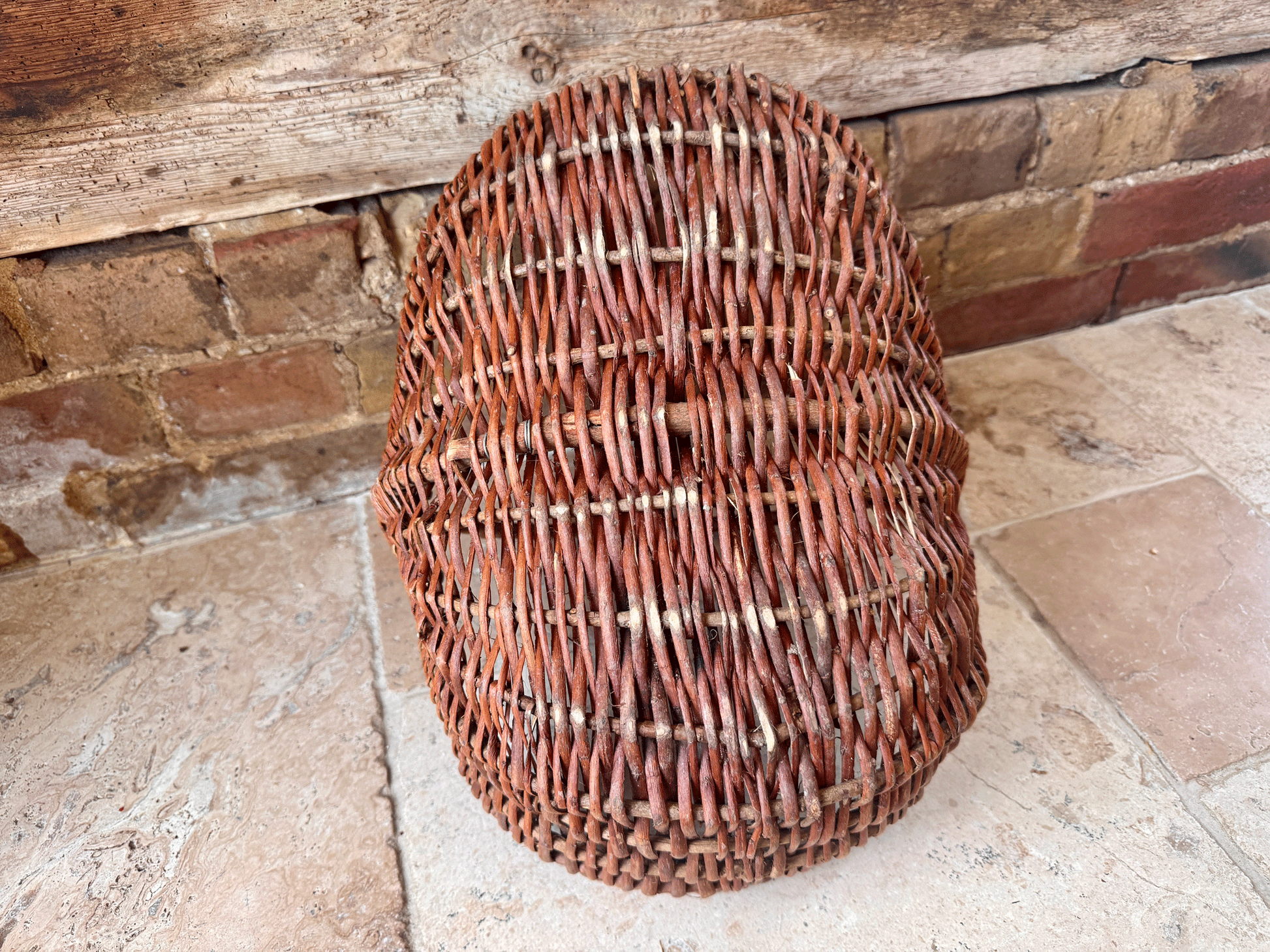 antique french large rustic wicker trug basket panier bentwood handle