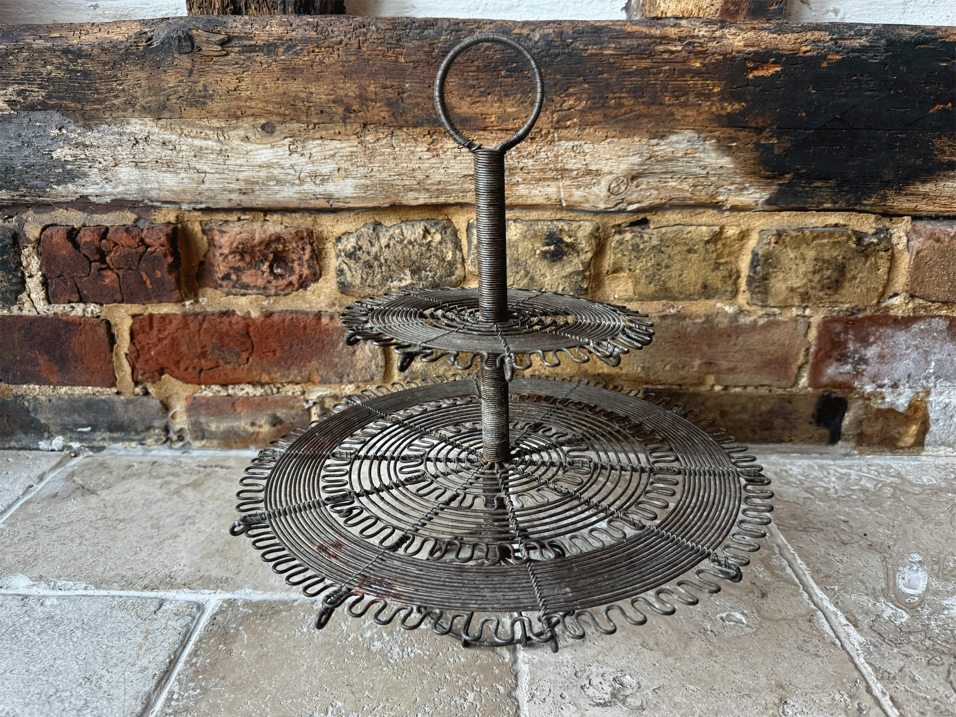 antique french two tiered wirework cake patisserie stand