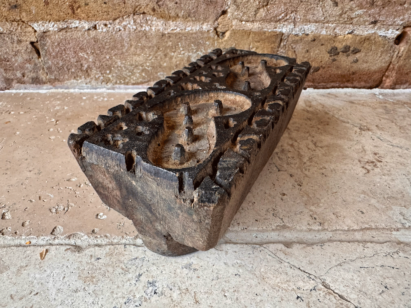 vintage french carved wooden treen printing block hearts border pattern