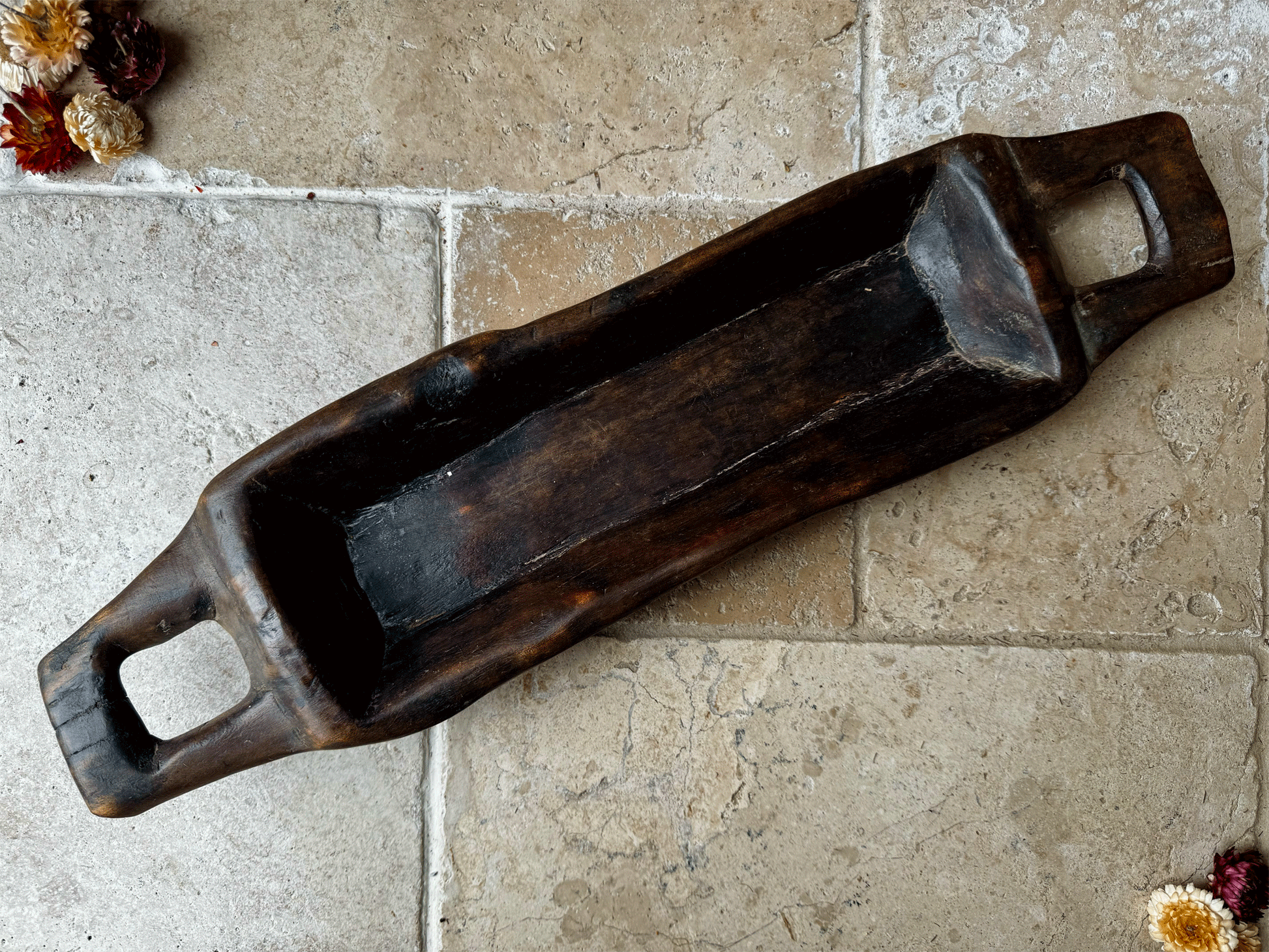 rustic vintage french wooden treen bread platter trough dish