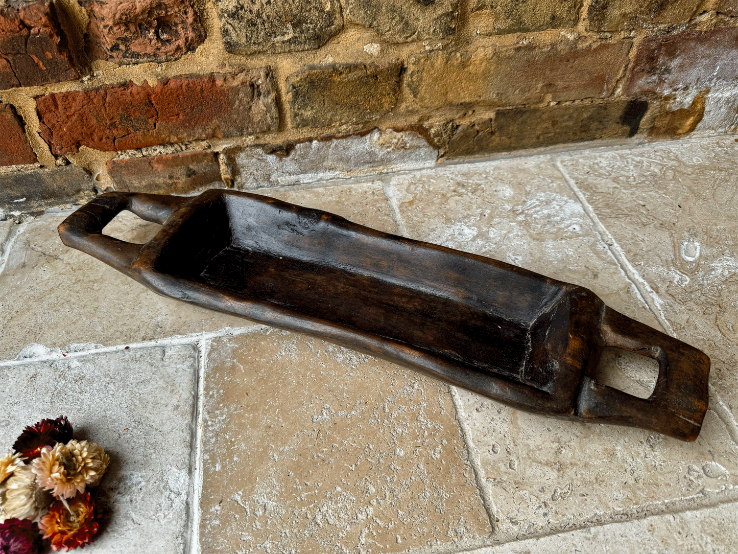 rustic vintage french wooden treen bread platter trough dish