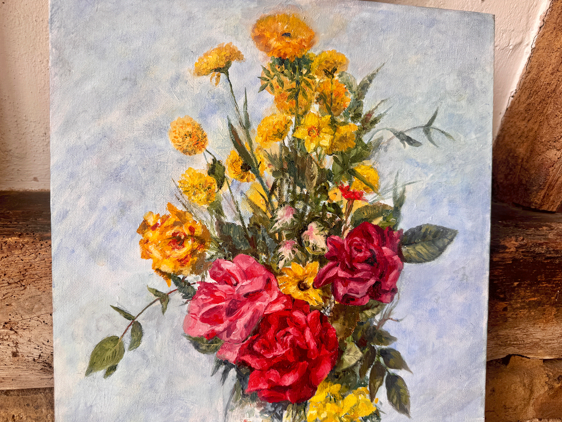 vintage french large floral still life chinoiserie vase pottery oil canvas signed chavan