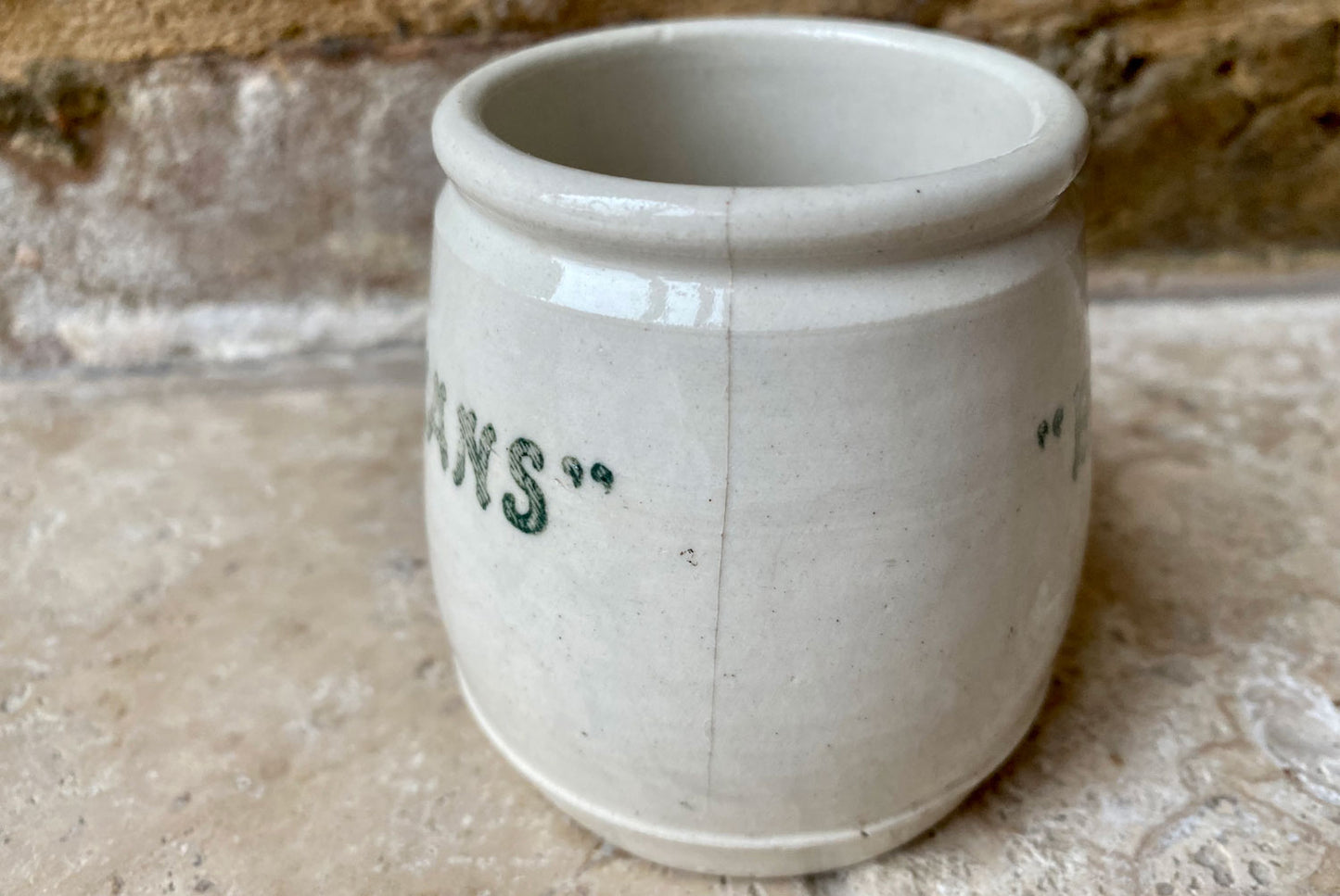 antique french stoneware advertising yoghurt pot balkans double sided