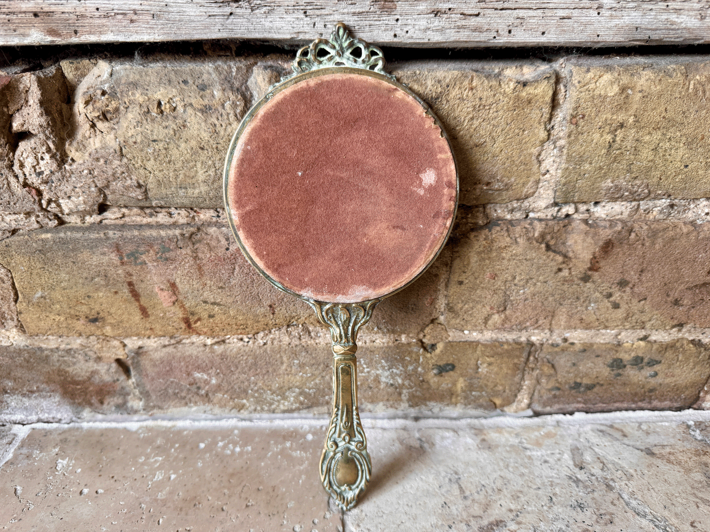 vintage french art deco brass hand mirror decorative ribbon bow banner border