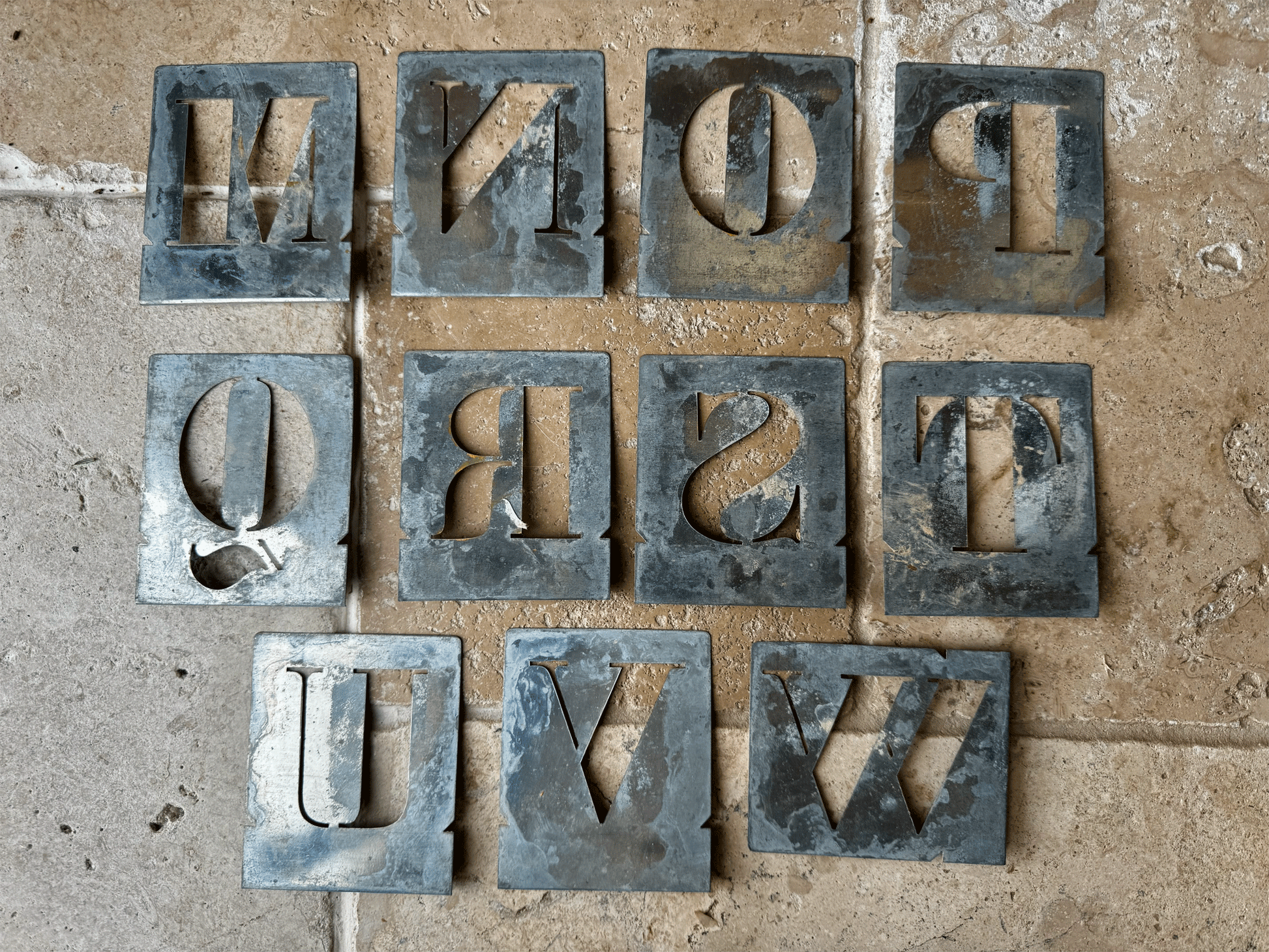 large vintage french art deco tin stencil initial alphabet ampersand