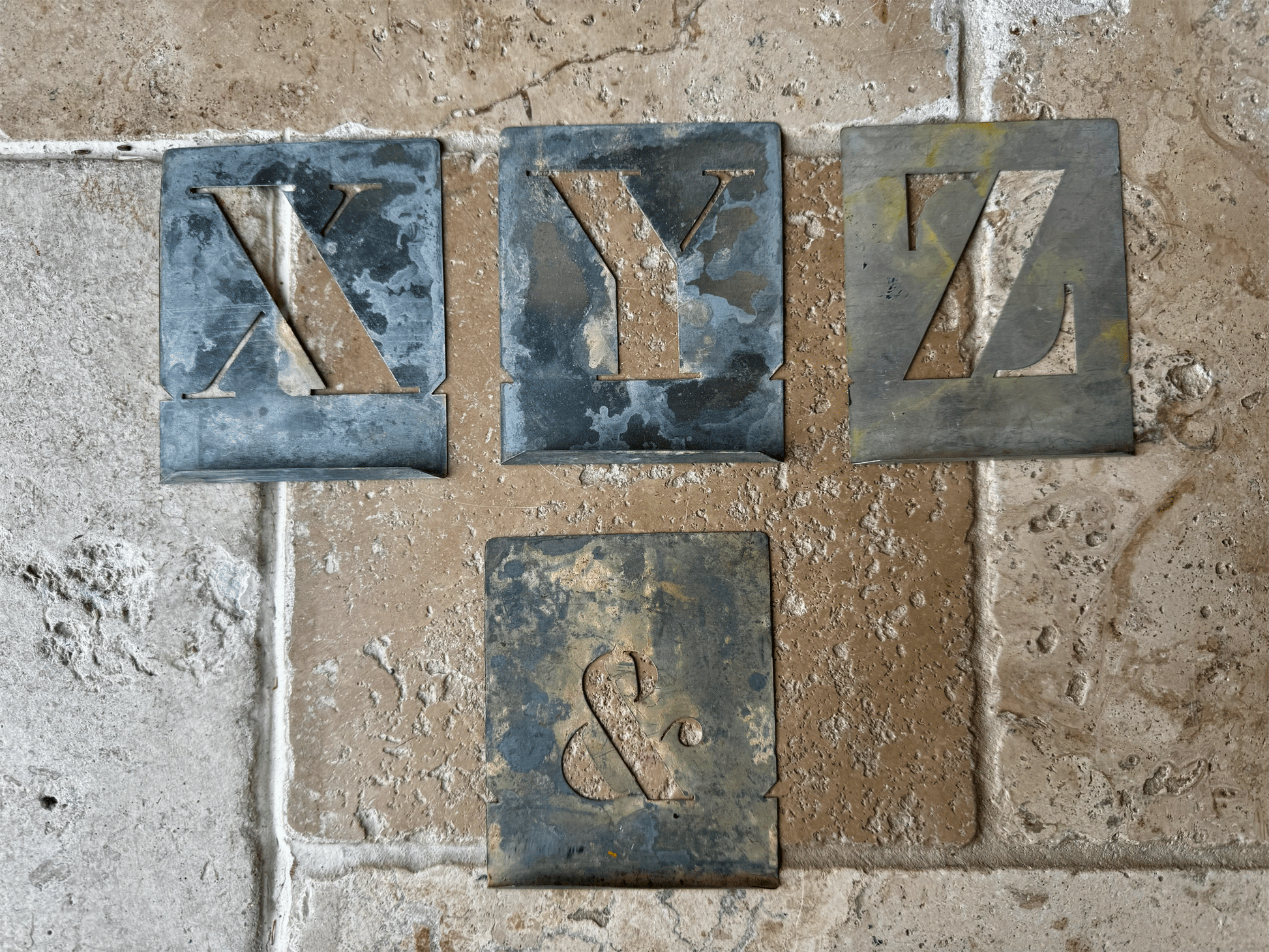 large vintage french art deco tin stencil initial alphabet ampersand