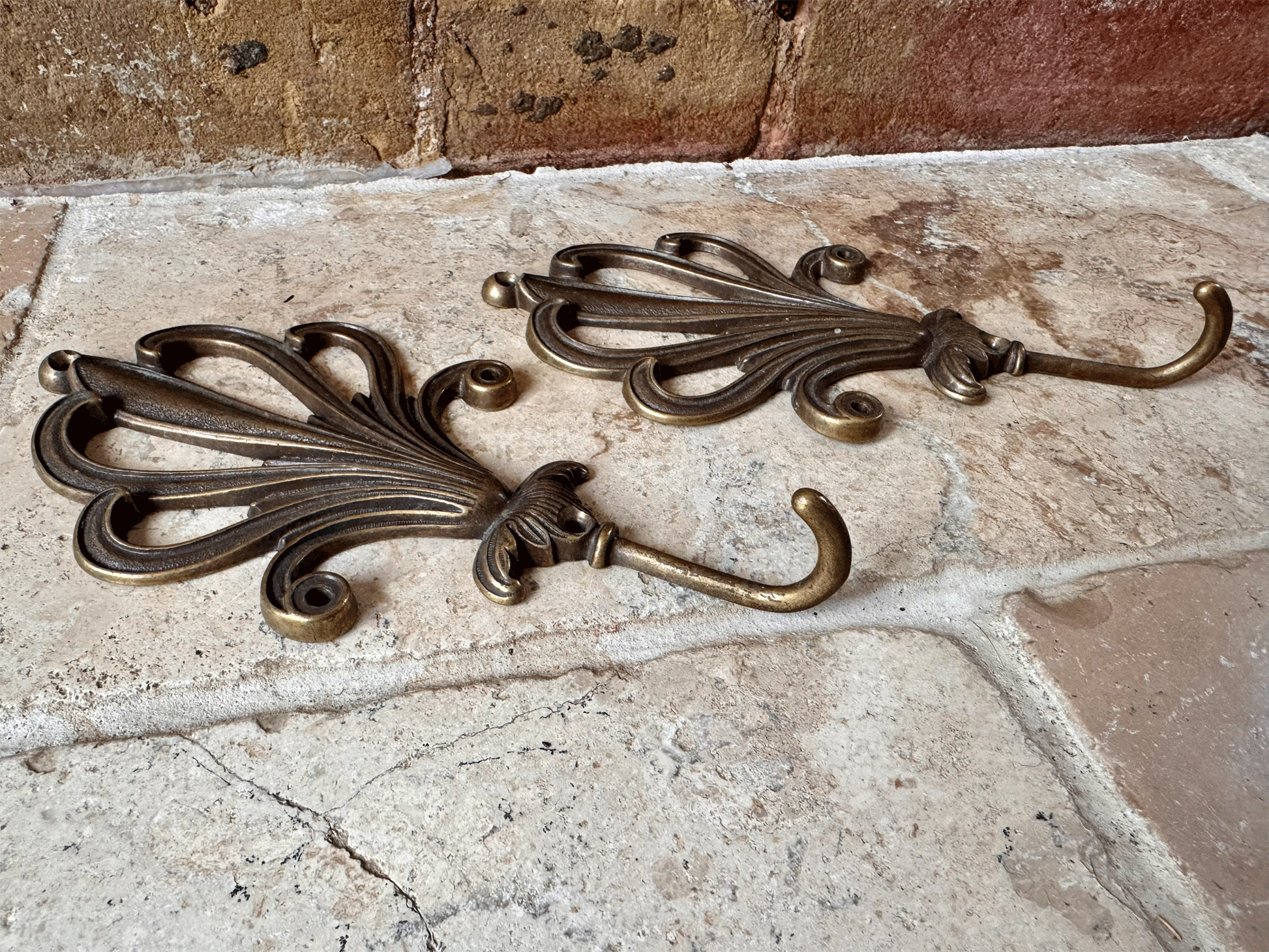 vintage mid century italian brass coat hook curtain tie back fleur de lys