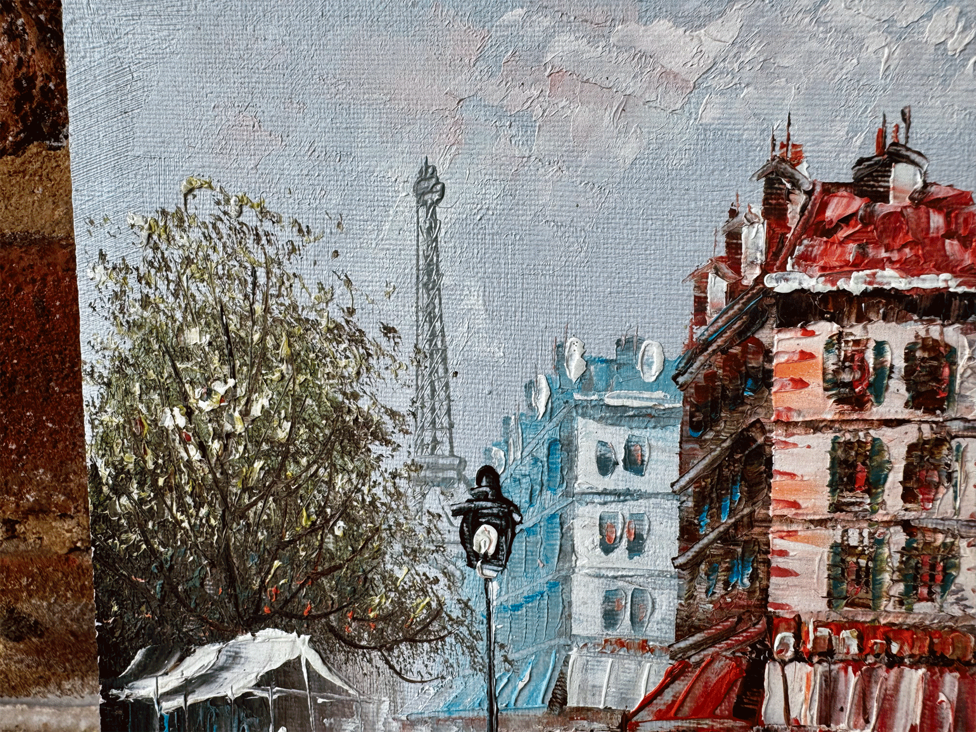 vintage french tourist paris oil painting canvas board tour eiffel tower burnett