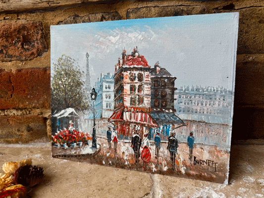 vintage french tourist paris oil painting canvas board tour eiffel tower burnett