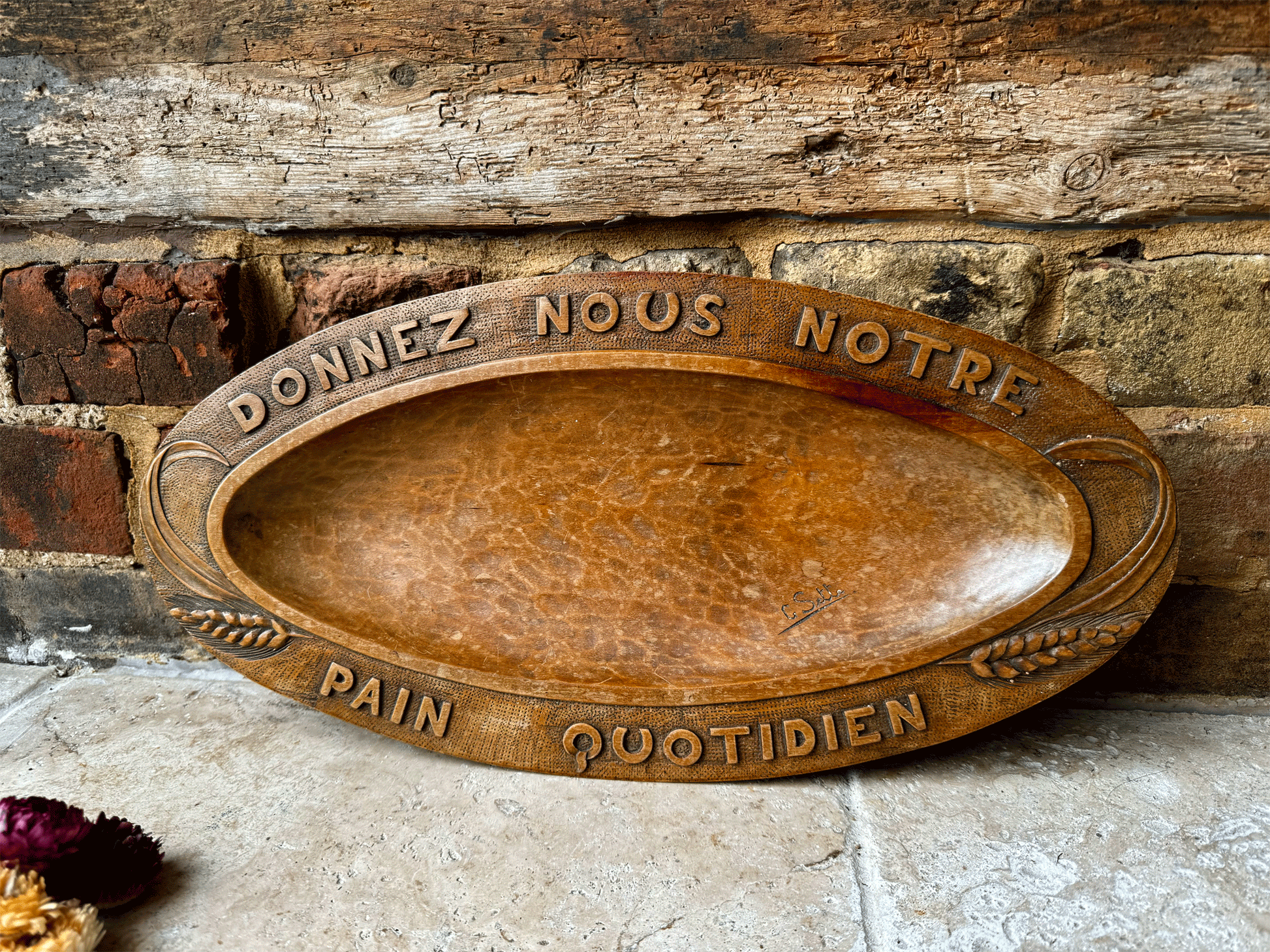 vintage french daily bread pain quotidien platter breadboard dish