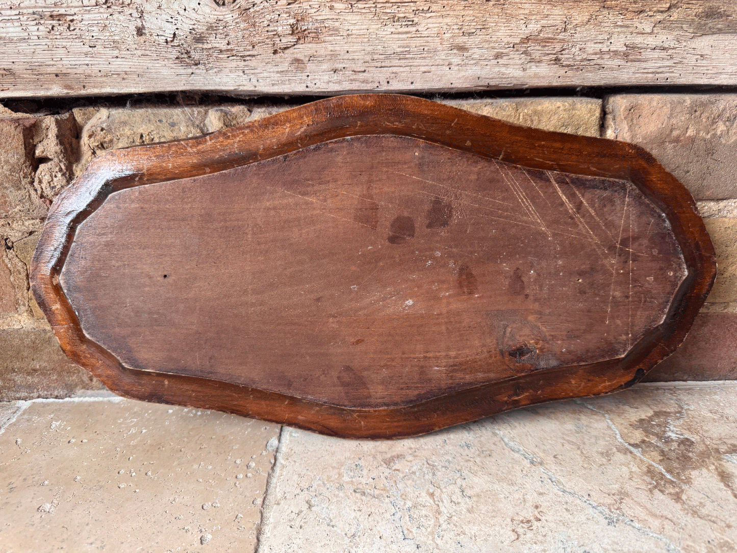 vintage french carved wooden treen bread platter board motto daily bread pain quotidien