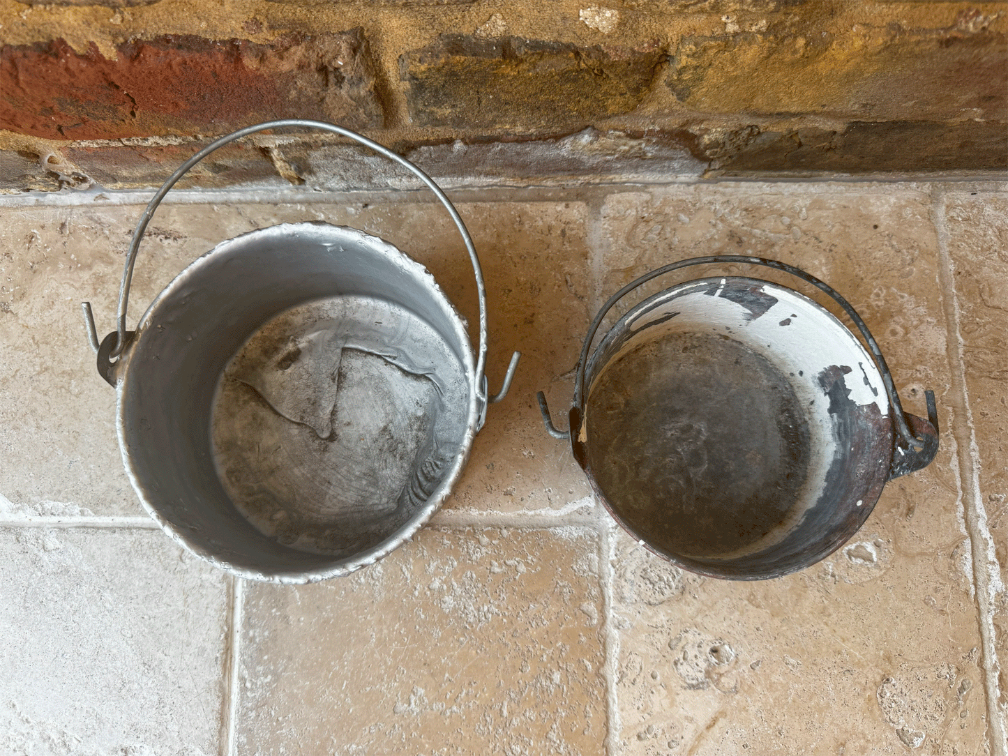 vintage antique french rustic chippy used paint kettle pot tin
