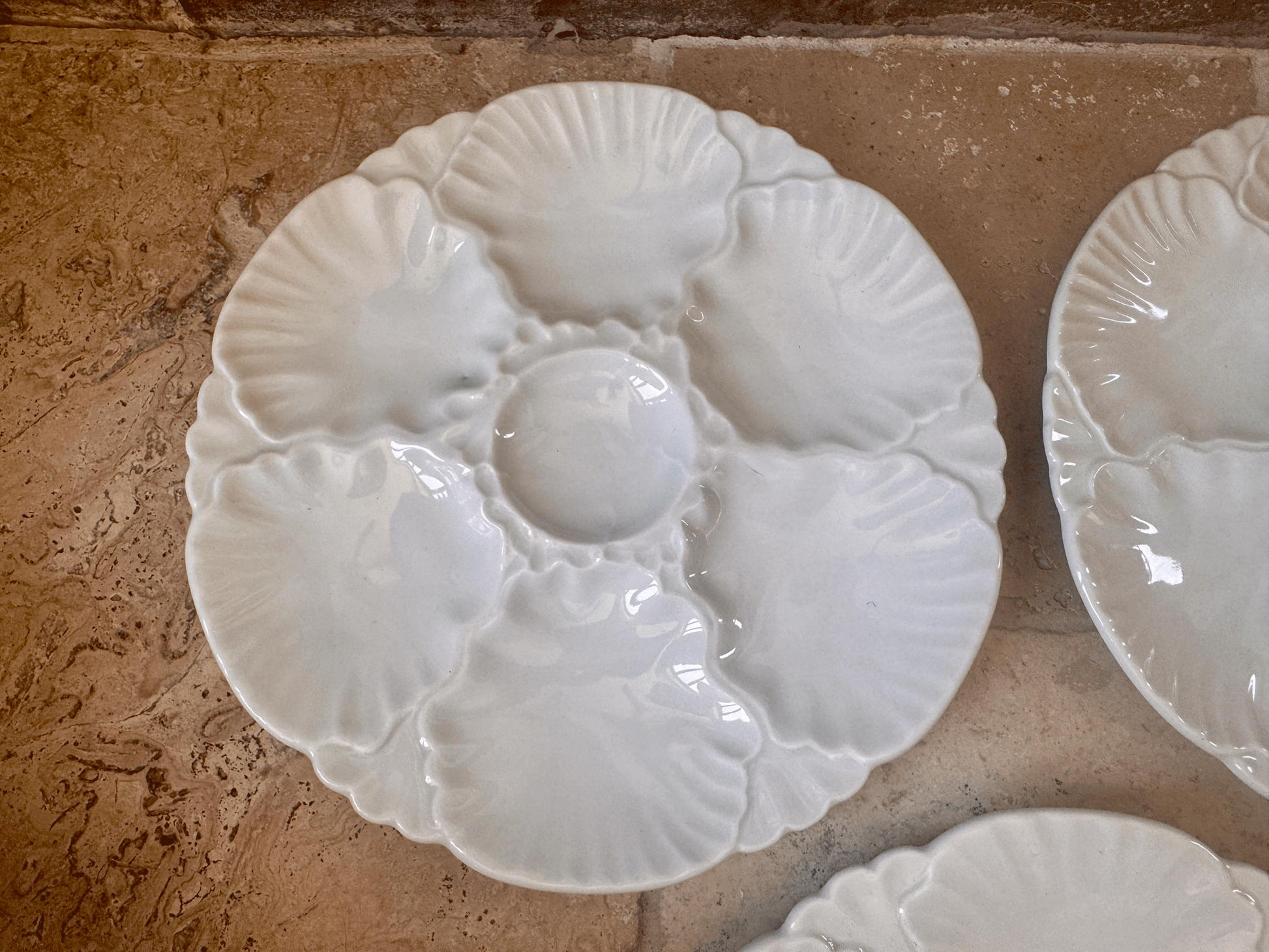 vintage french plain white ironstone oyster  plate