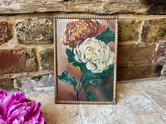 vintage french framed floral peonies oil painting board