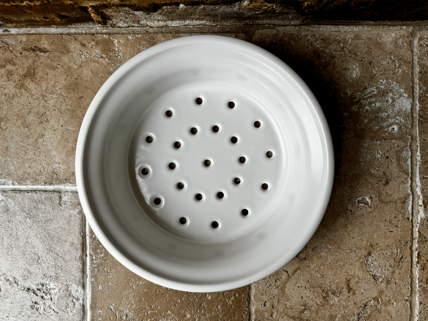 vintage french large white stoneware pierced drainer strainer bowl