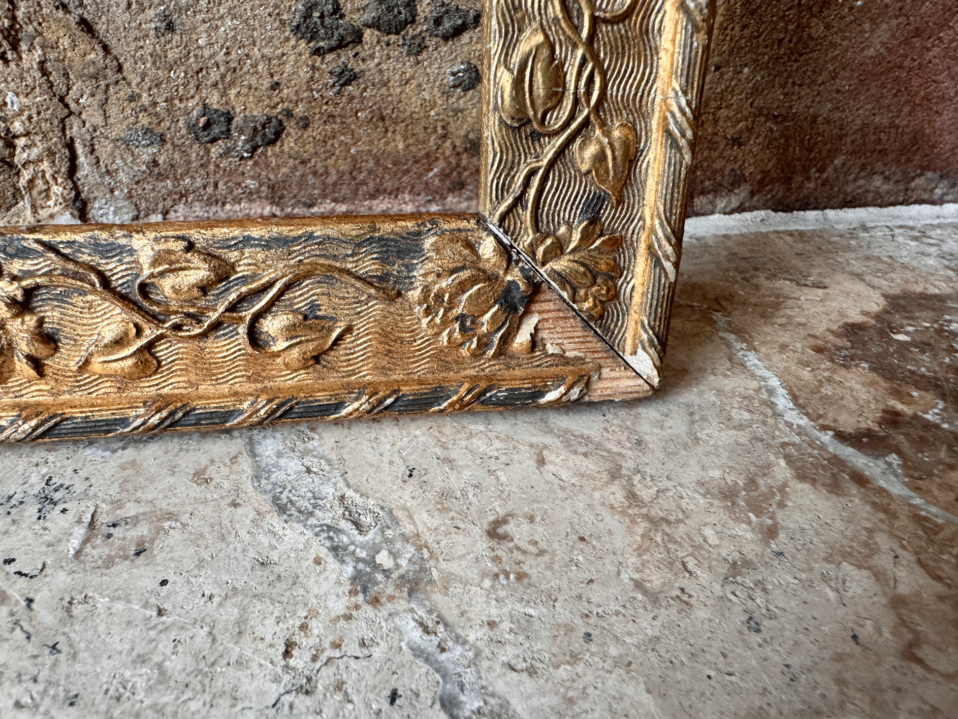 vintage french gilded gilt gold wooden frame floral relief garland