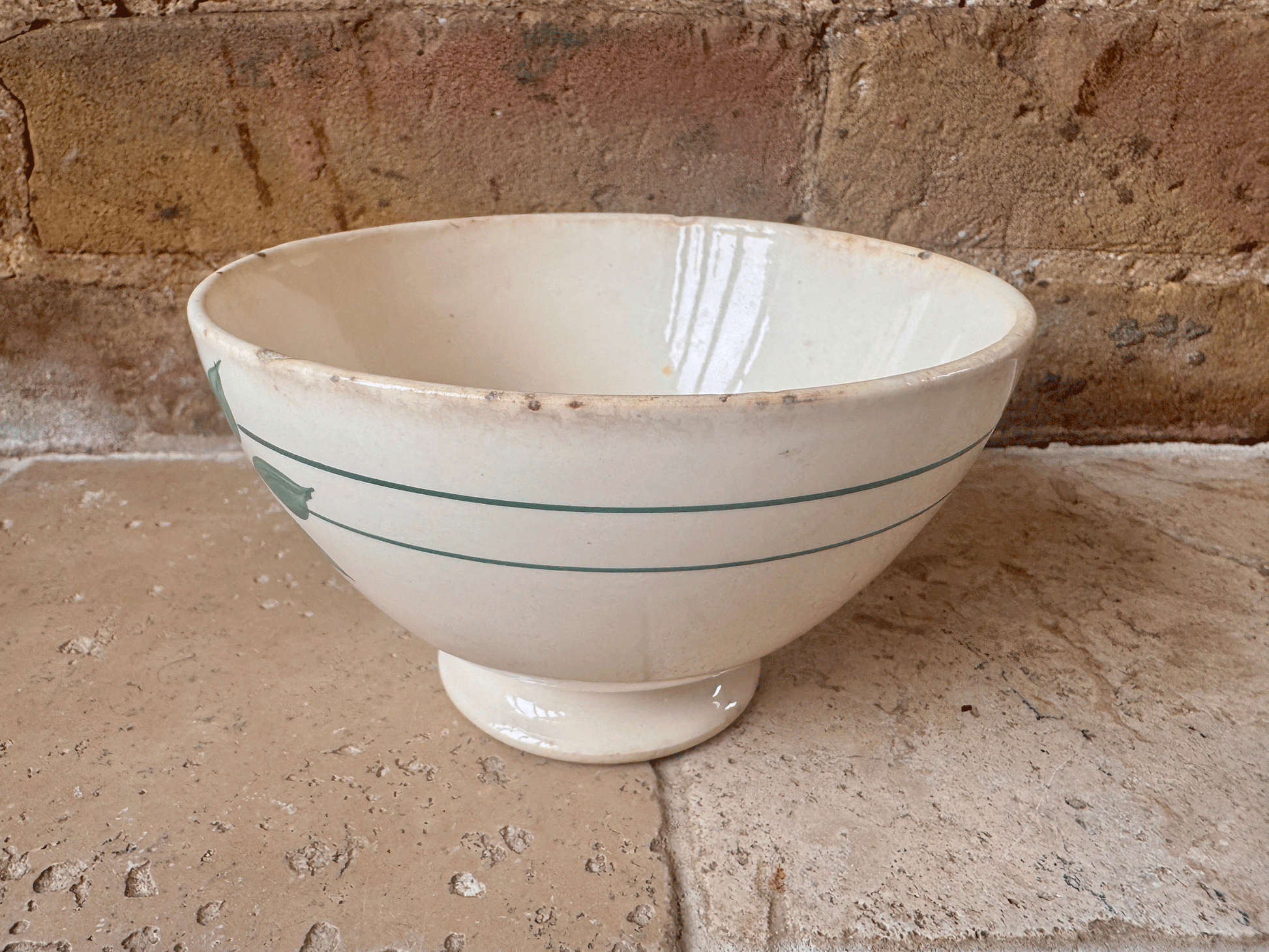vintage french ironstone hand painted cafe au lait bowl stripes roses