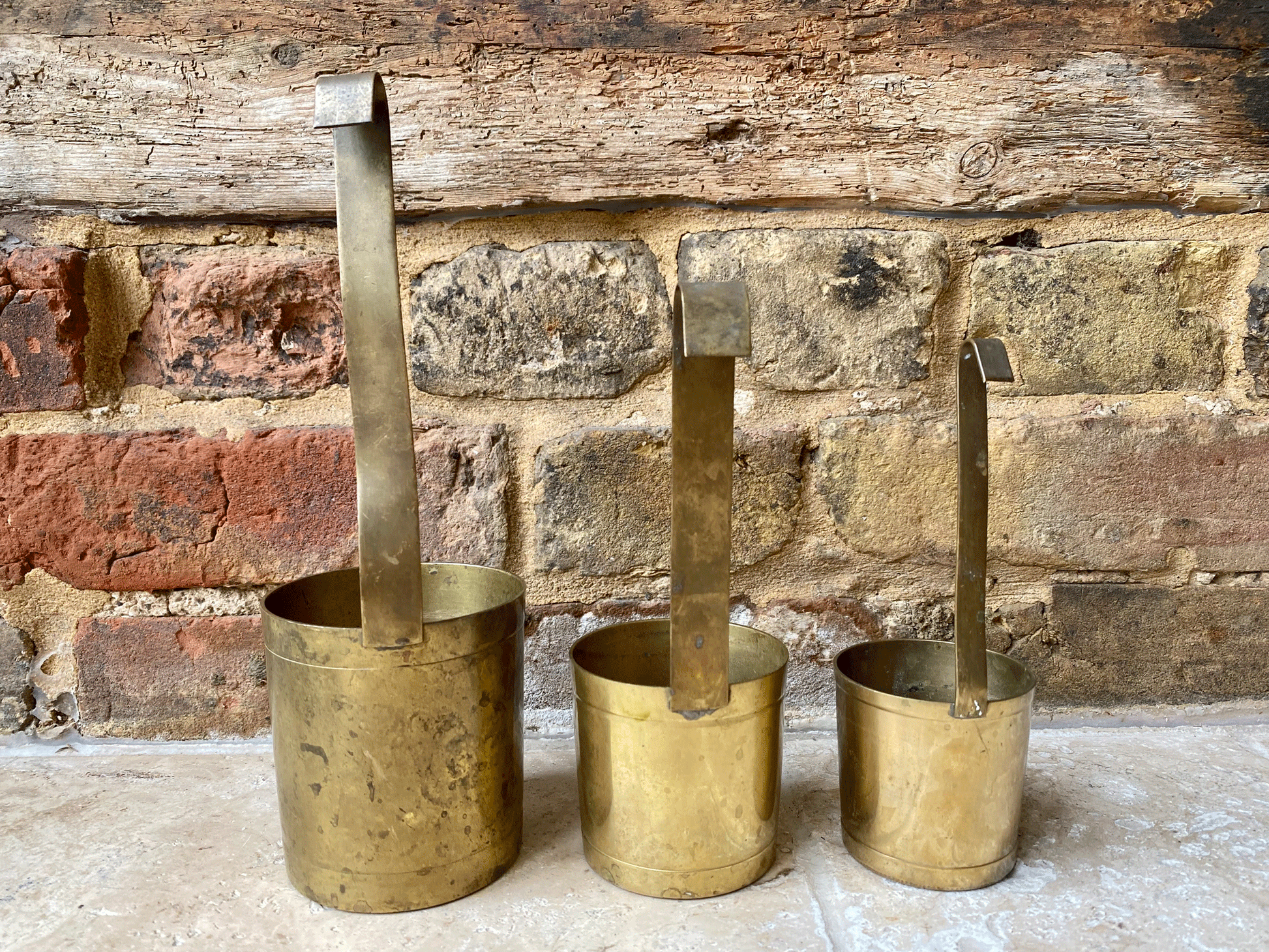 vintage french set graduated brass measures measuring cup