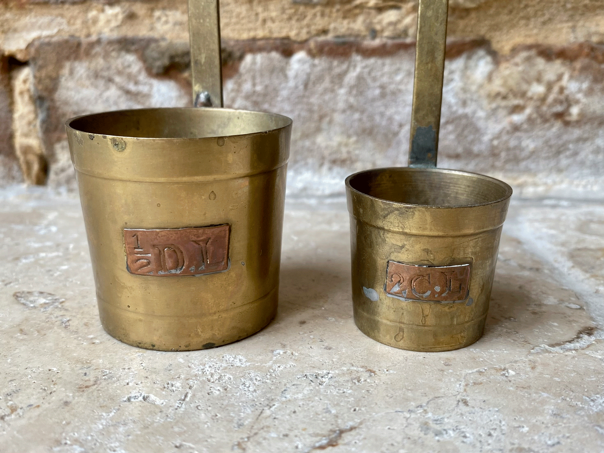 vintage french set graduated brass measures measuring cup