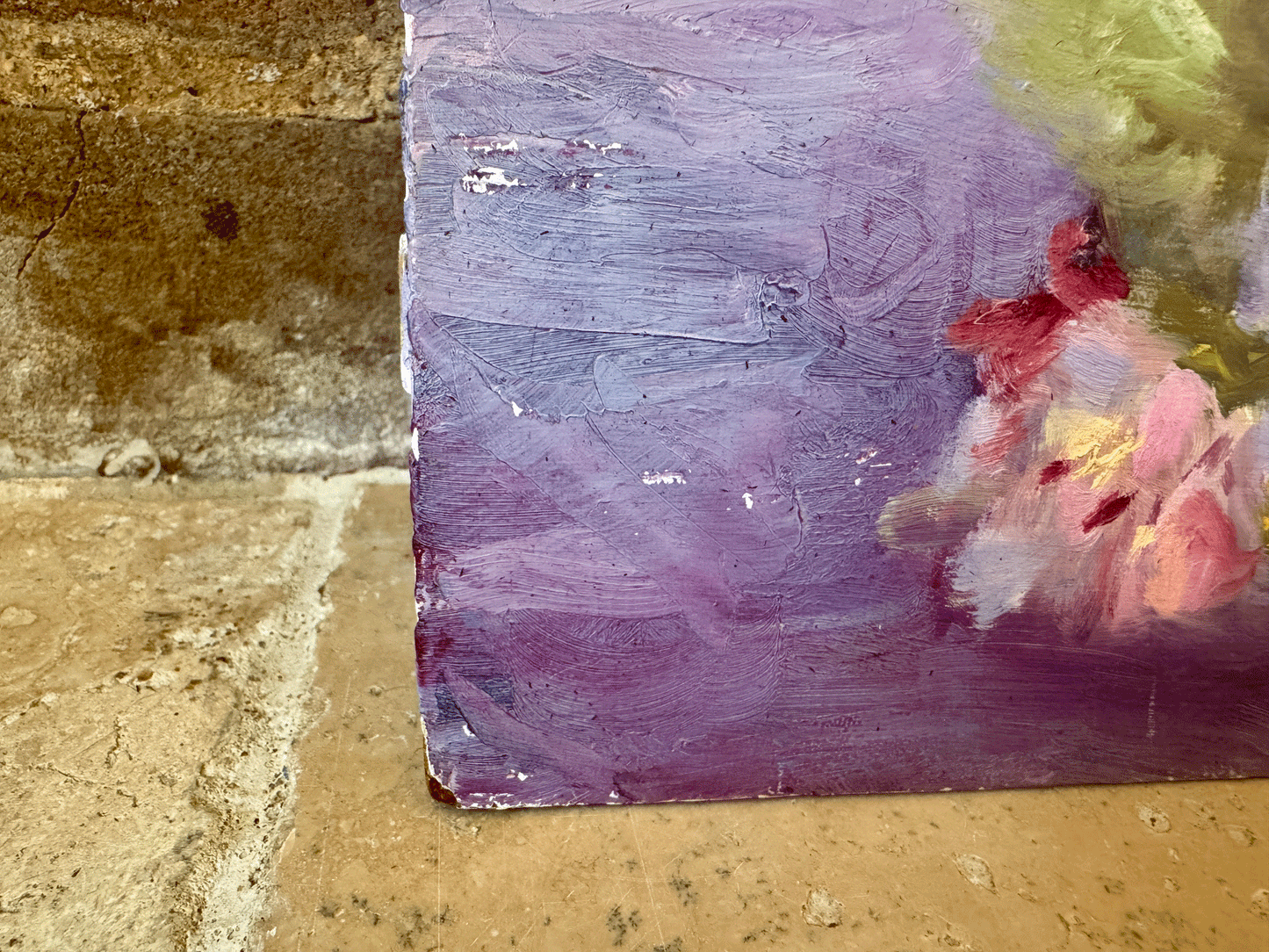 vintage french artwork lilac purple flowers floral still life oil canvas board signed