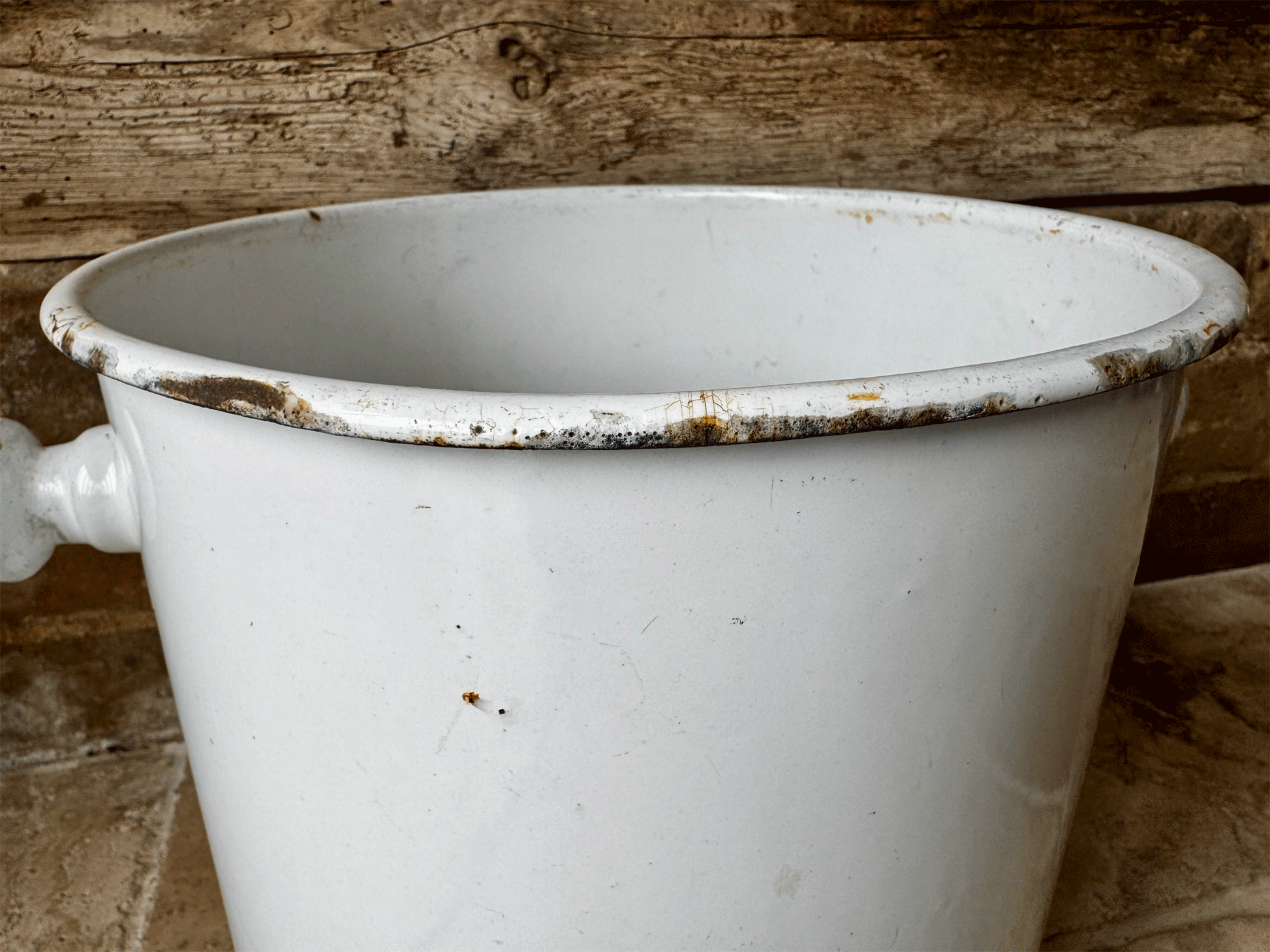 extra large vintage french white enamel bucket vase decorative interior planter