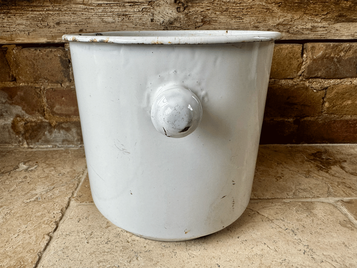 extra large vintage french white enamel bucket vase decorative interior planter