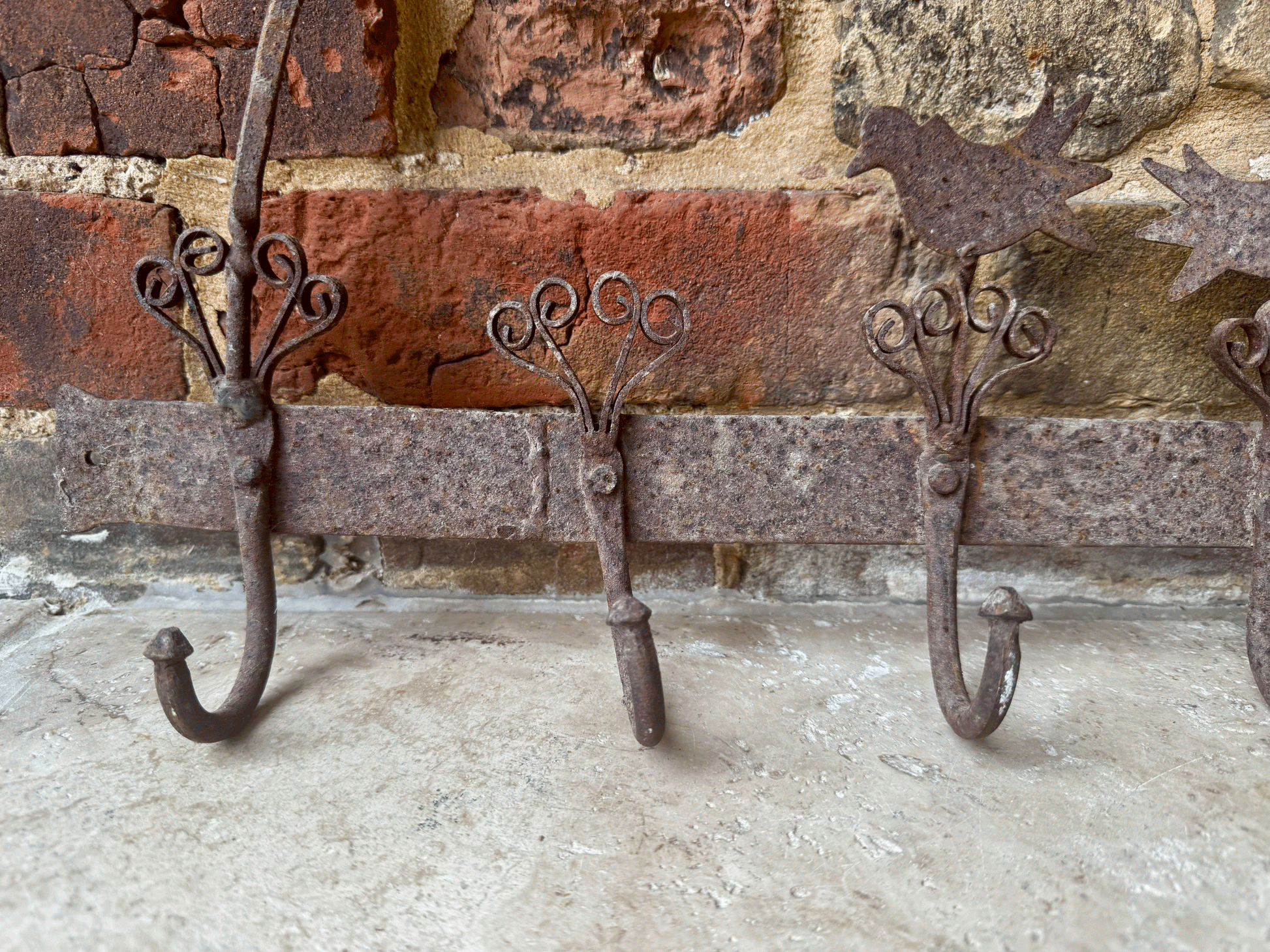 rare antique french set cast iron game hooks