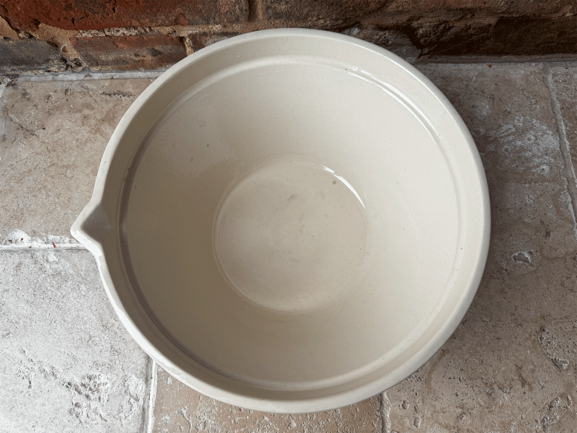 large vintage stoneware french butchers shop advertising promotional spouted mixing bowl charcuterieporc fermier plein air