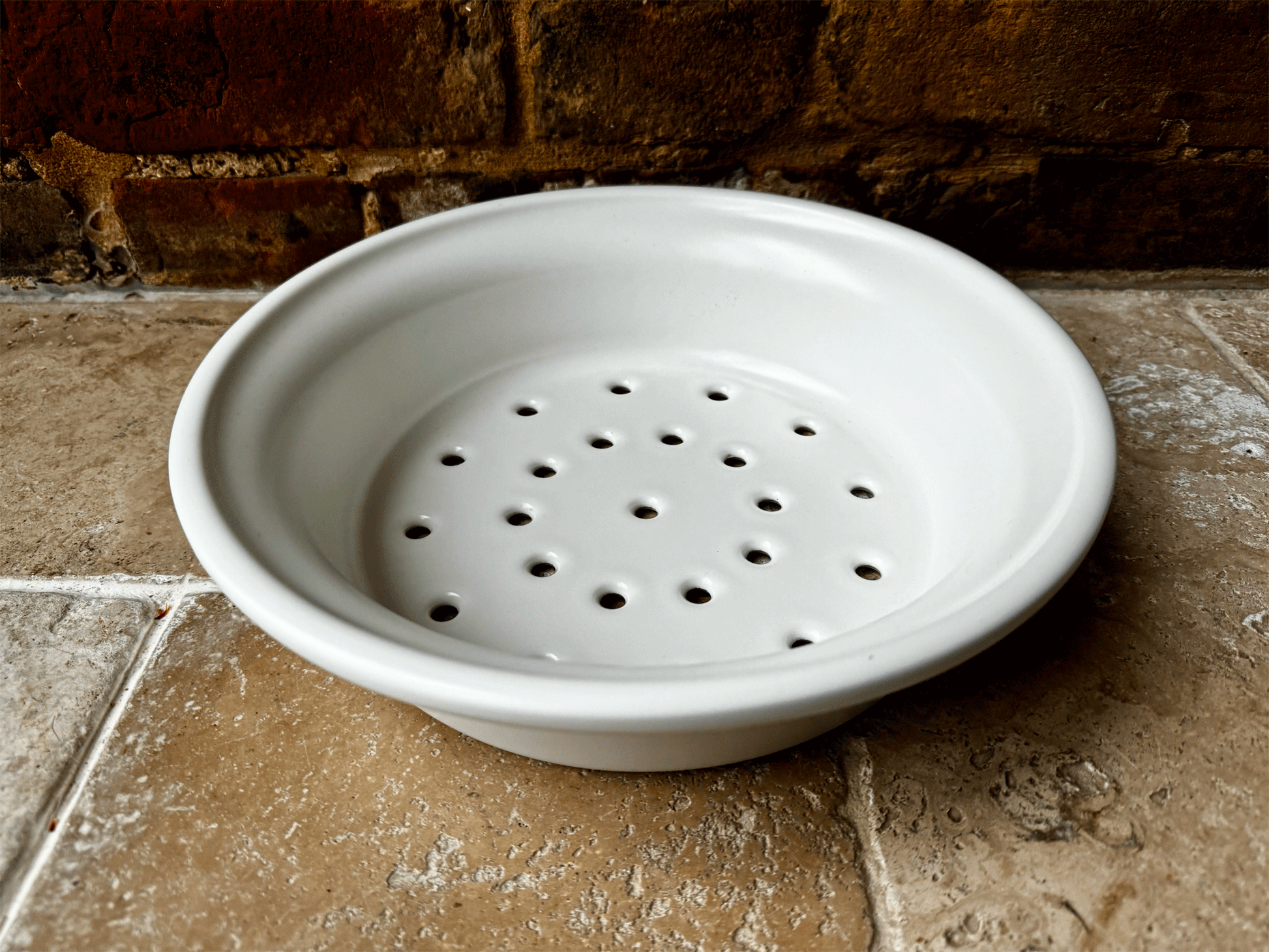 vintage french large white stoneware pierced drainer strainer bowl