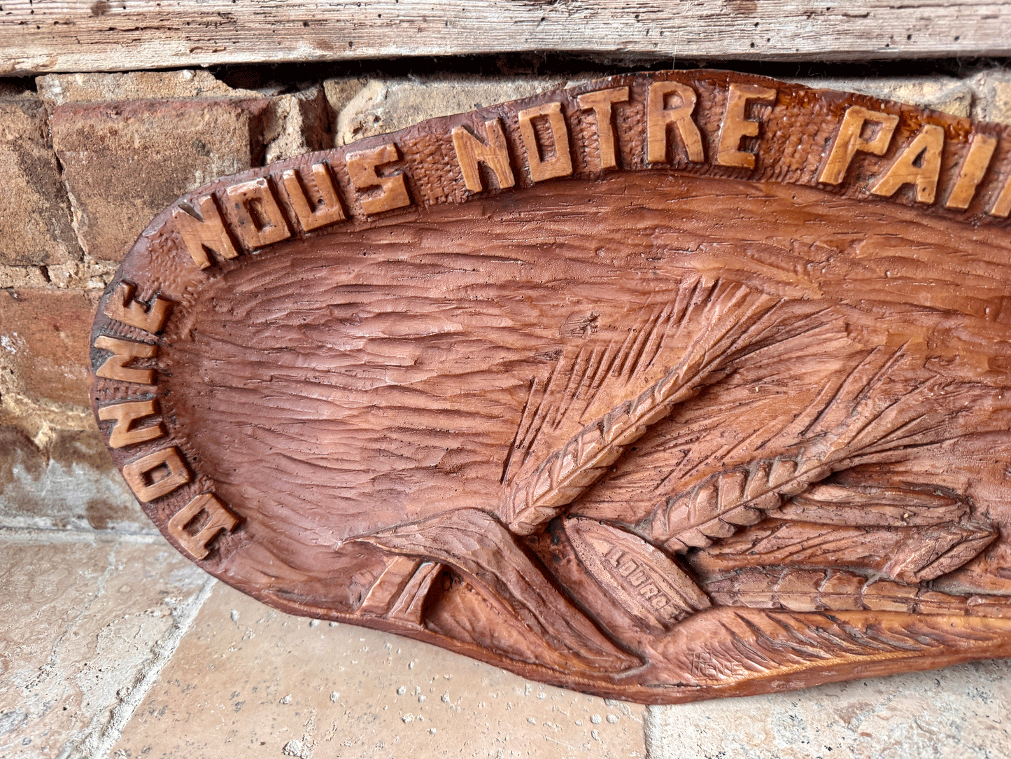 vintage french bread platter board donnez pain jour daily bread motto wheat