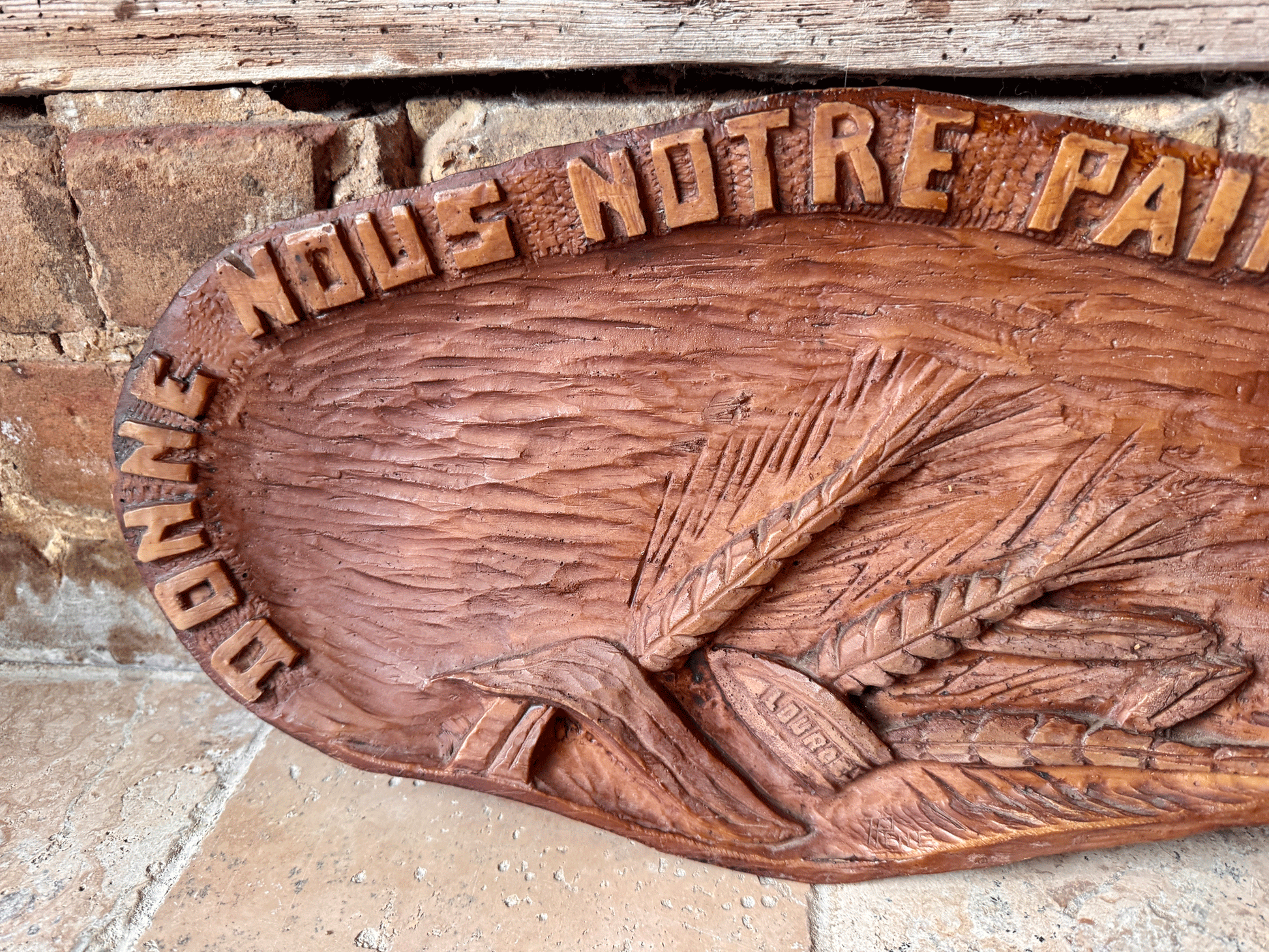 vintage french bread platter board donnez pain jour daily bread motto wheat