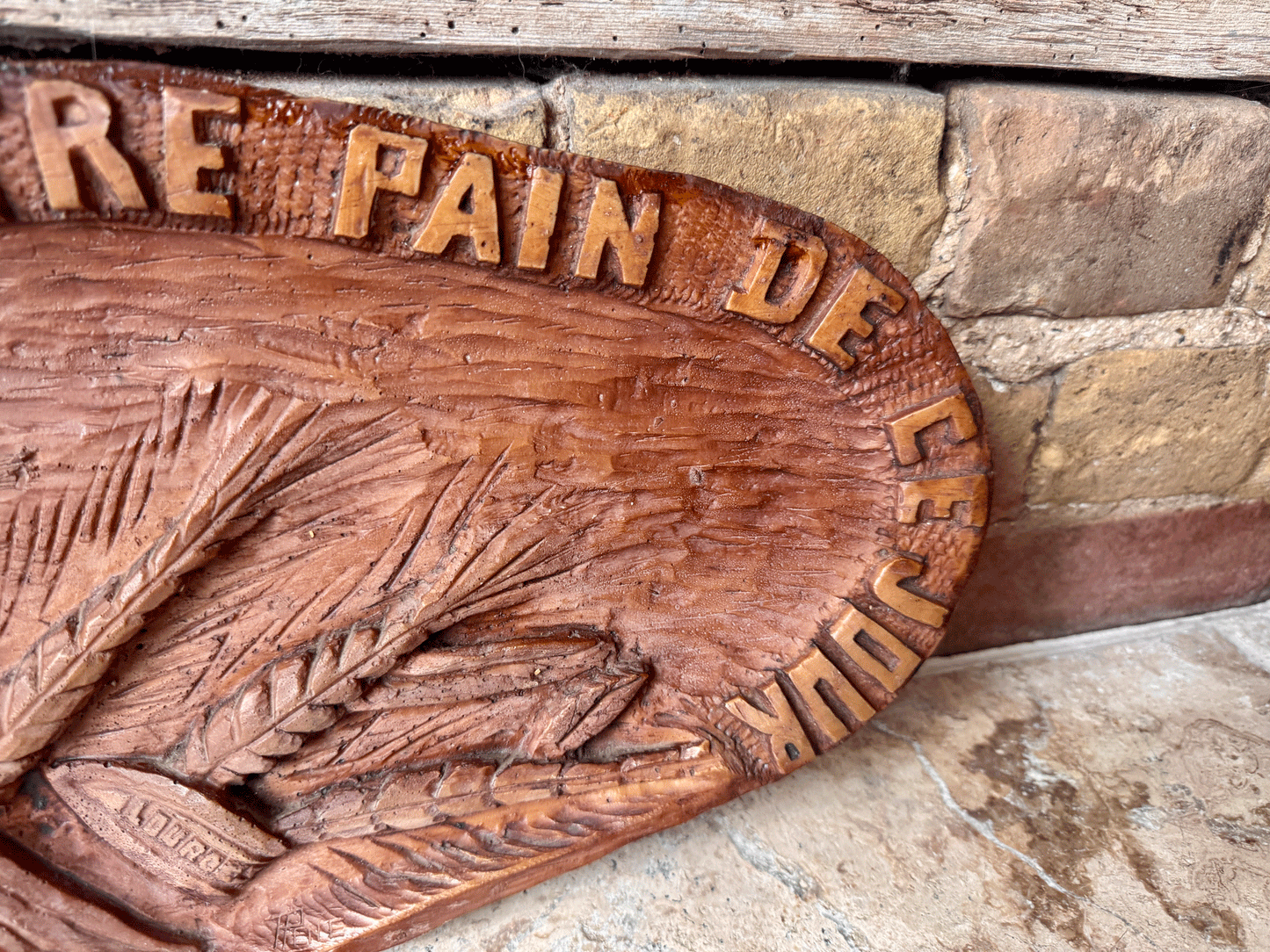 vintage french bread platter board donnez pain jour daily bread motto wheat