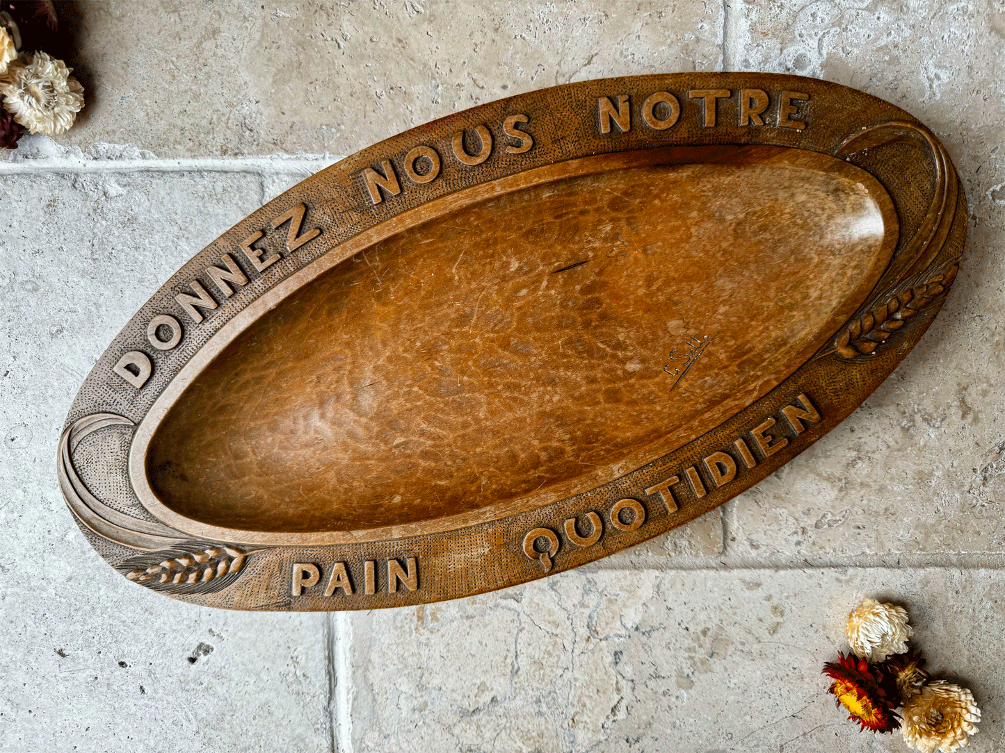 vintage french daily bread pain quotidien platter breadboard dish