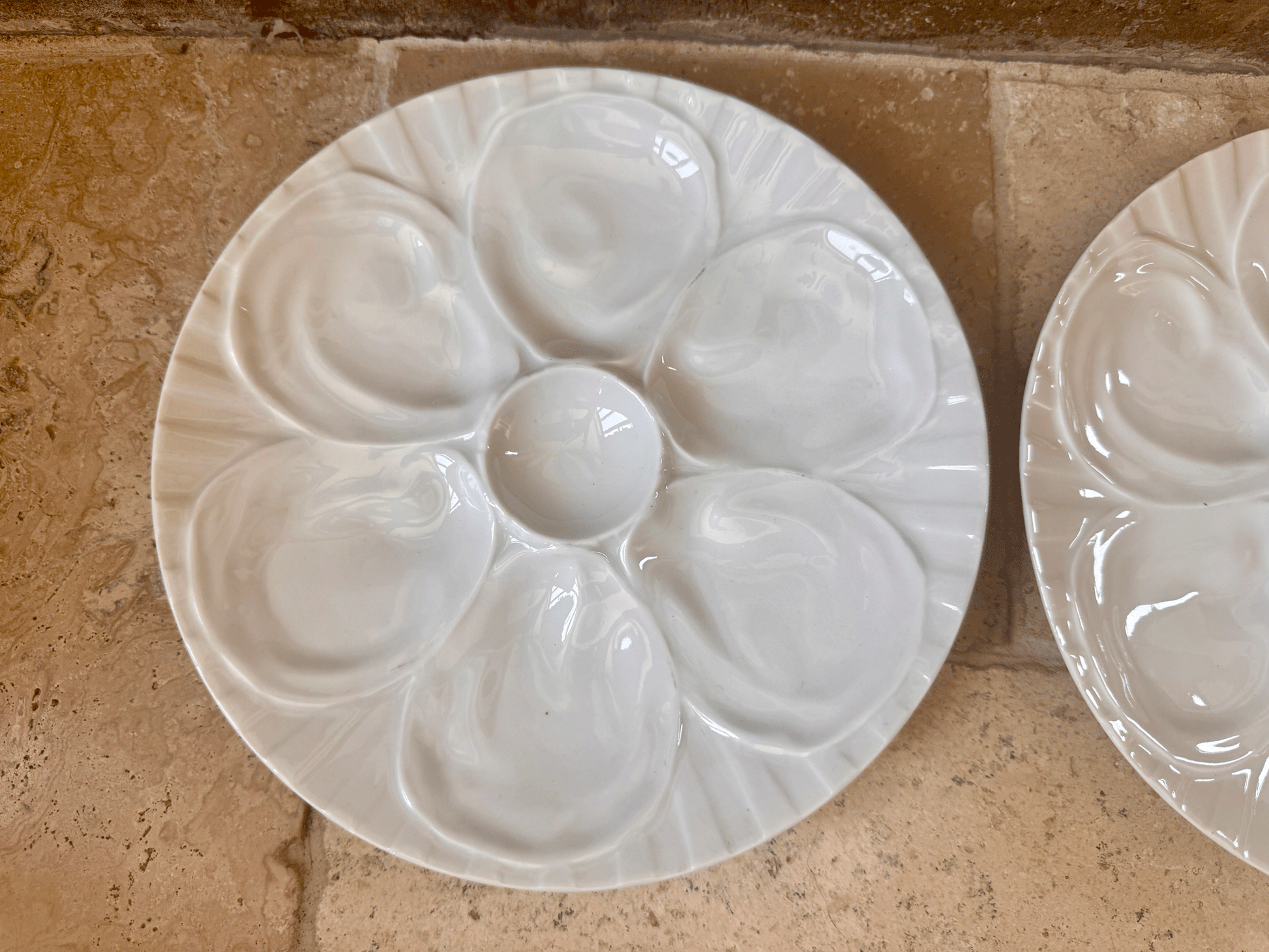 vintage french set two pair pillyvuyt porcelain plain white oyster plates