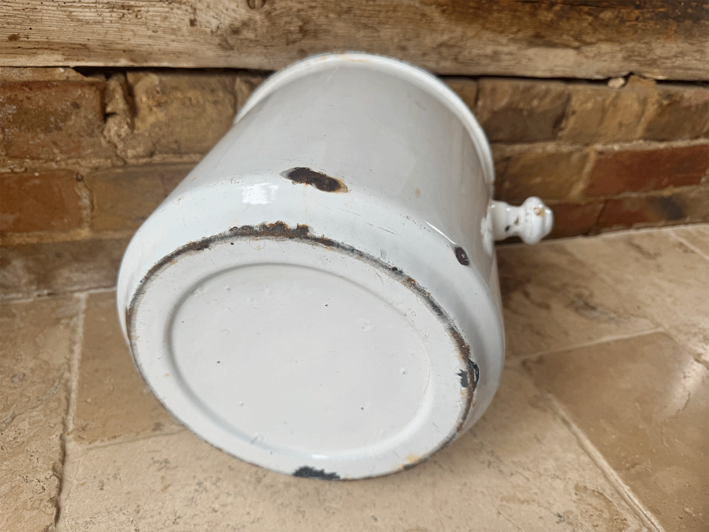 extra large vintage french white enamel bucket vase decorative interior planter