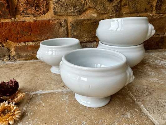 vintage french white ironstone french onion soup bowl lion head handles