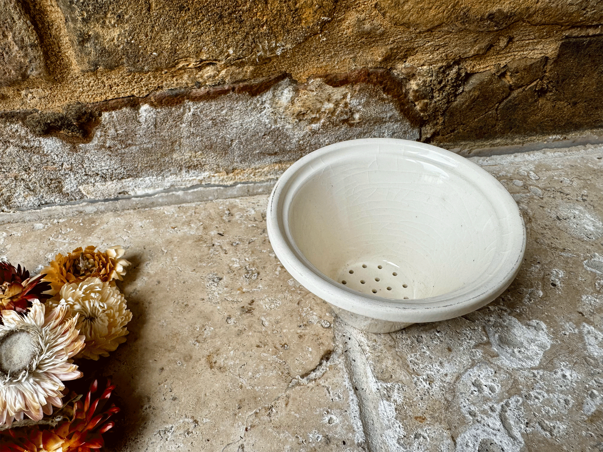 vintage french stoneware white ironstone faisselle cheese strainer drainer mould