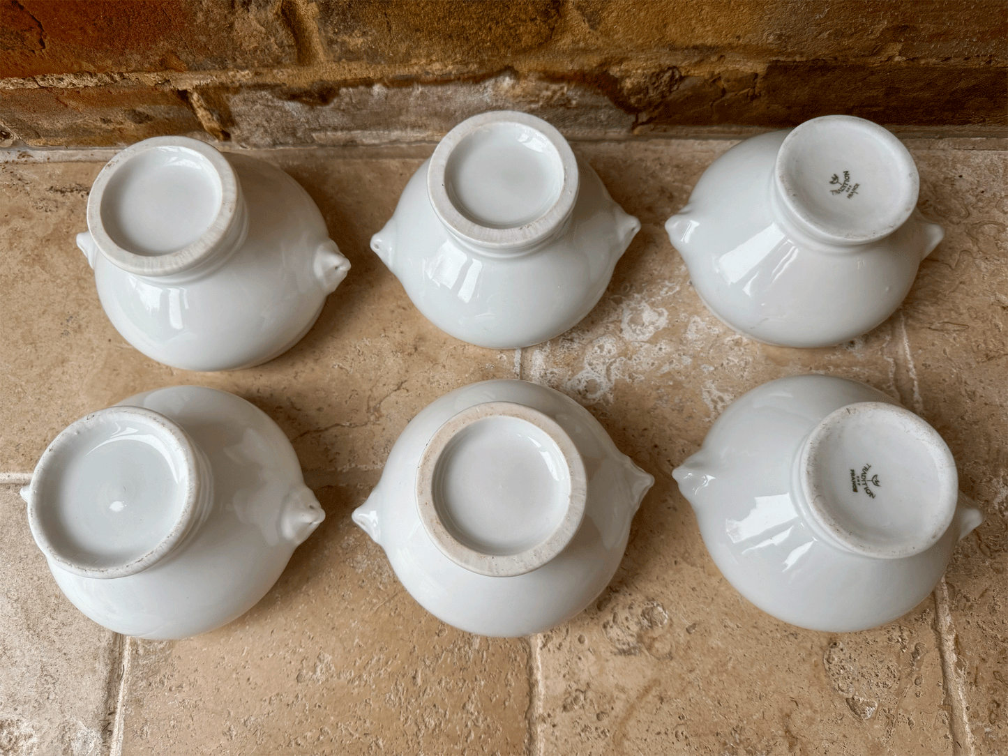 vintage french plain white ironstone soup bowl lion head handles