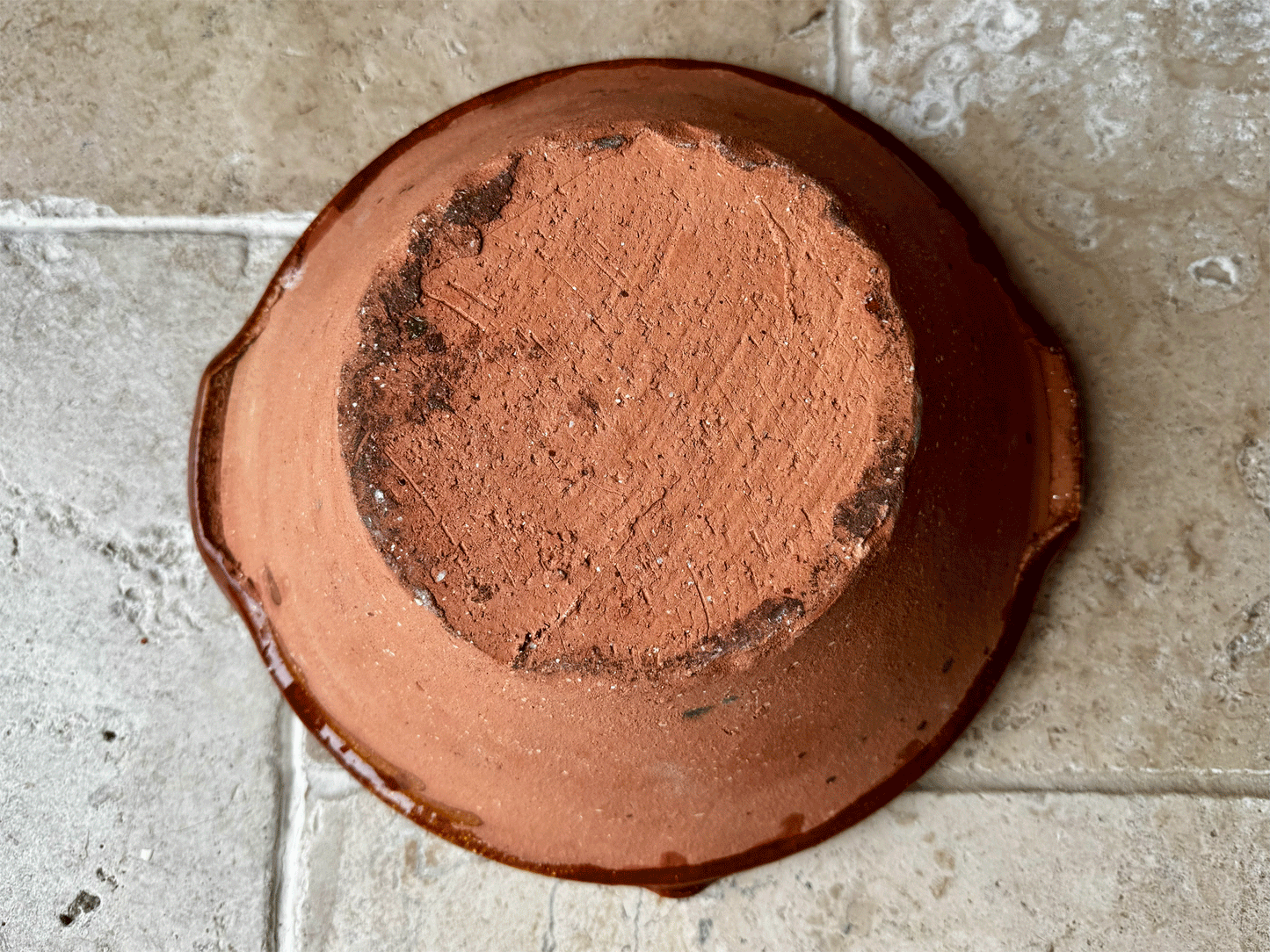 vintage french terracotta pancheon mixing dairy pan pouring lip glazed interior