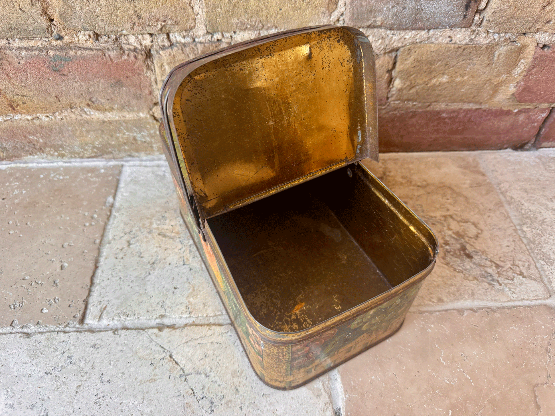 decorative antique vintage french biscuit tin picnic box fruit basket rustic decor