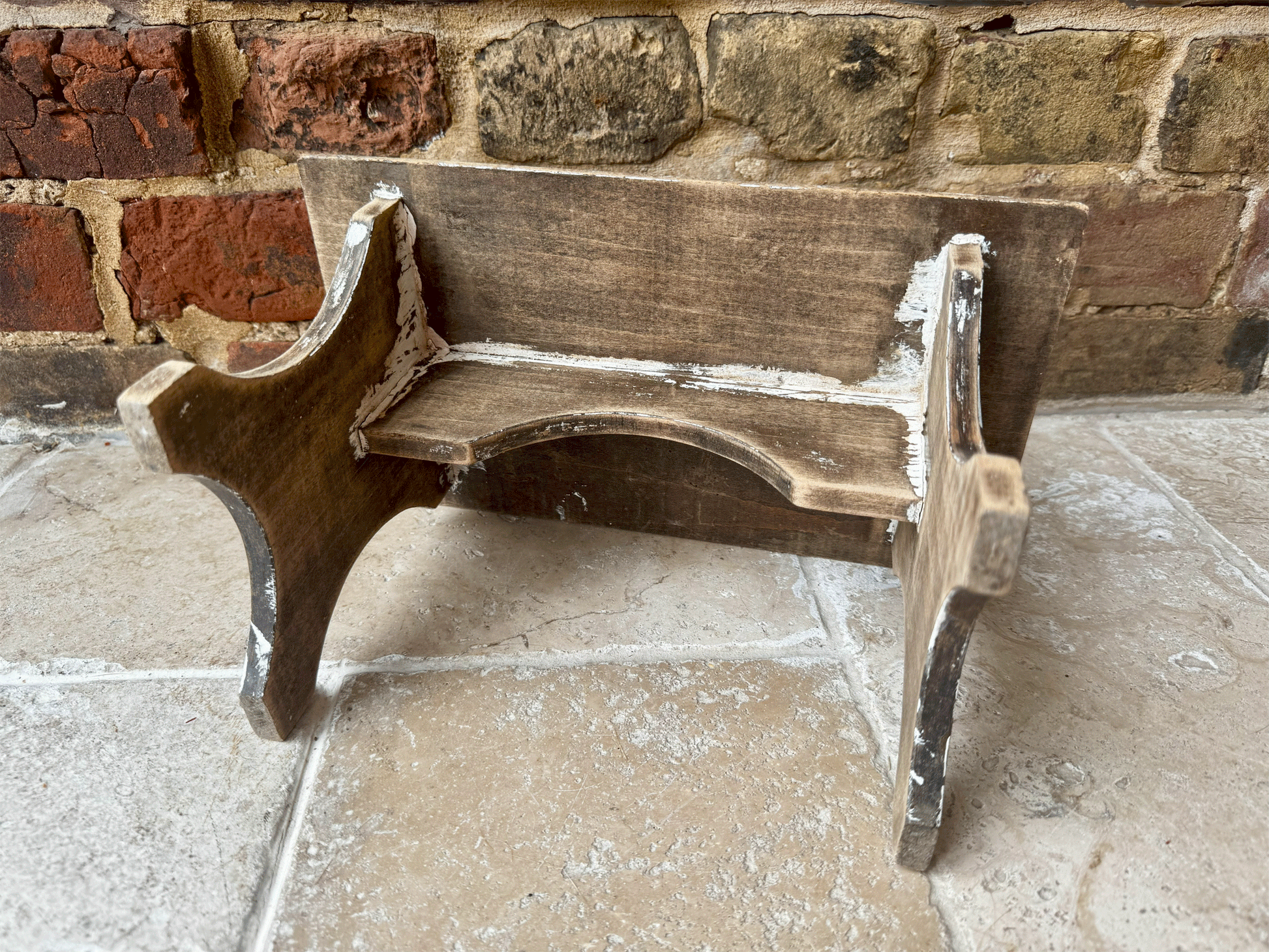 rustic vintage french wooden foot stool decoratove farmhouse interior accessory