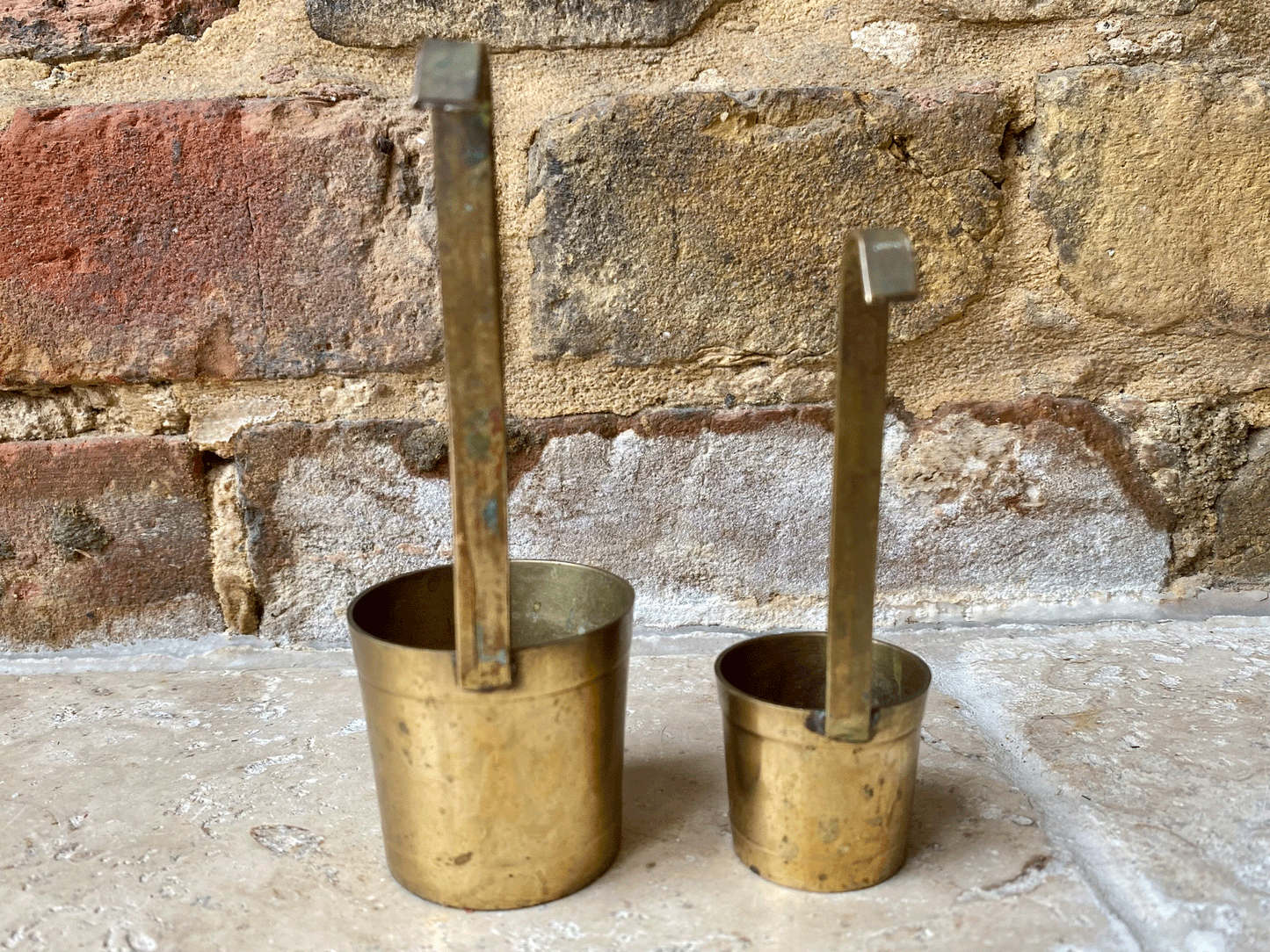 vintage french set graduated brass measures measuring cup